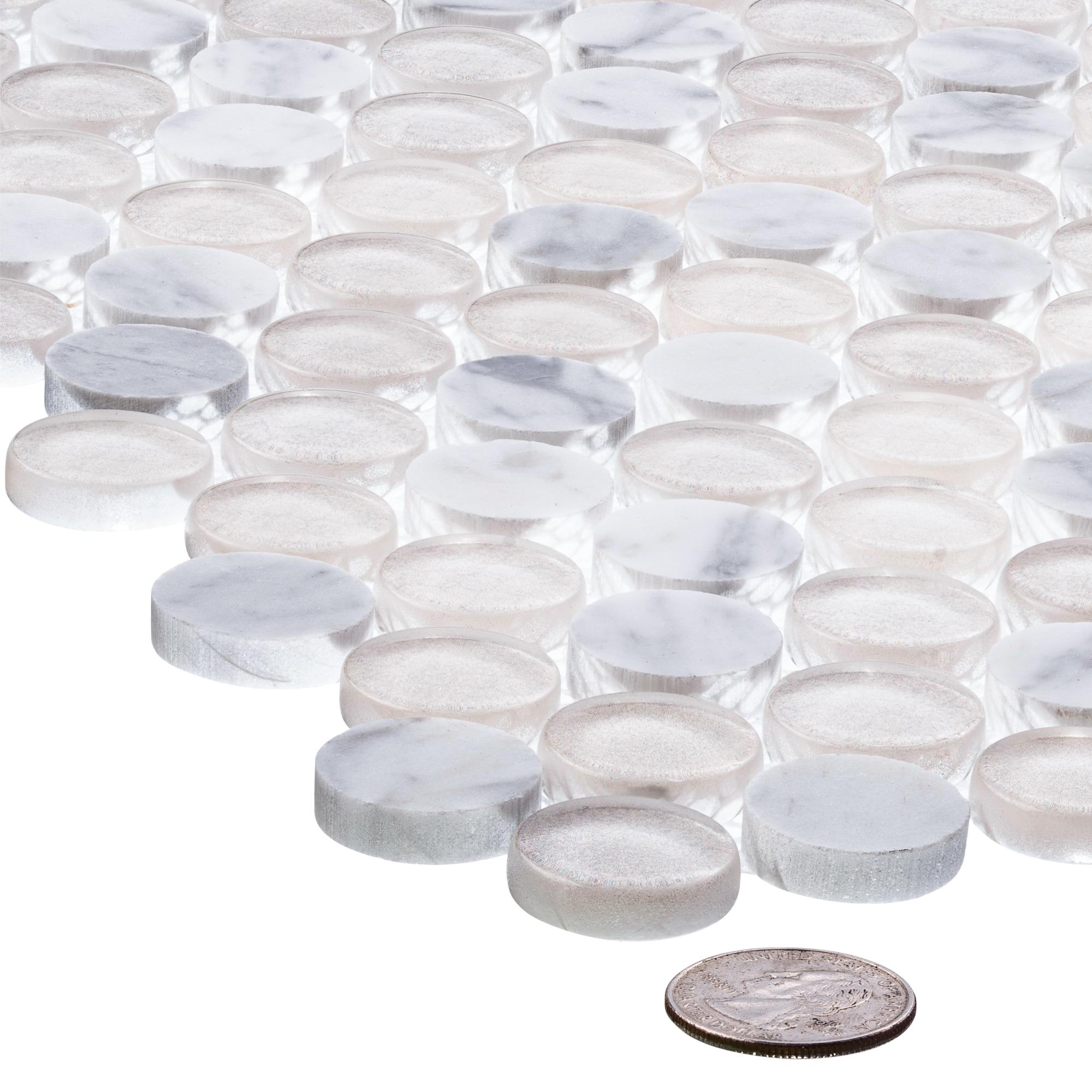 Space 3/4" Penny Round Glass & Natural Stone Mosaic Kitchen Backsplash, Bathroom, Shower, Wall and Floor Tile