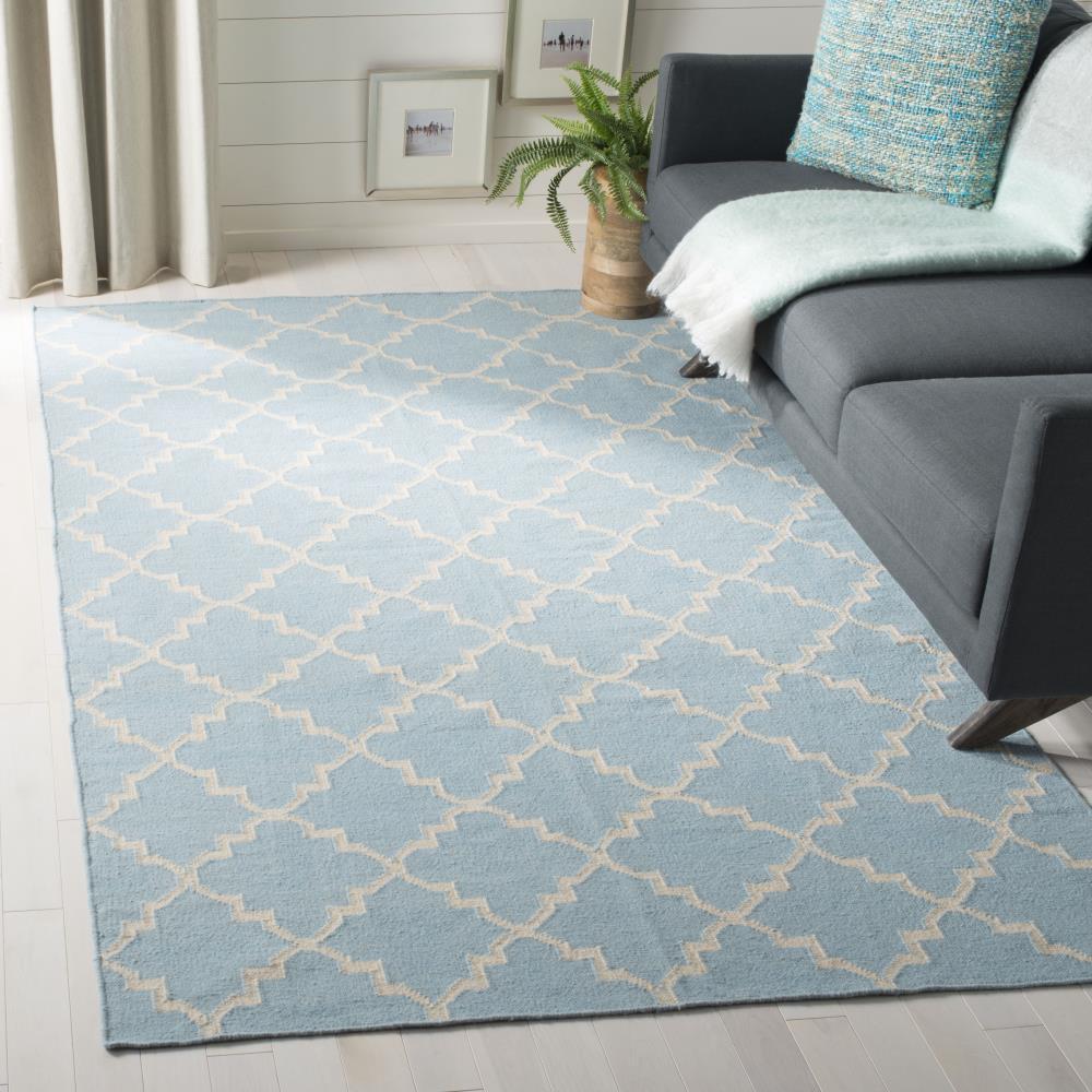 SAFAVIEH Dhurries Brad Geometric Area Rug, Light Blue/Ivory, 5' x 8'