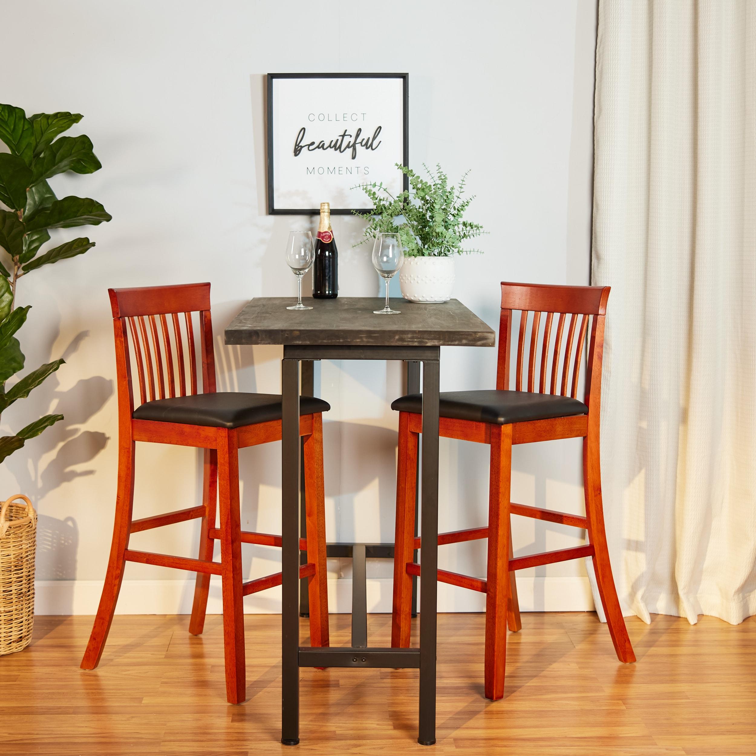 30" Torino Craftsman Padded Seat Barstool Hardwood/Dark Cherry - Linon: Rubberwood, 31" High