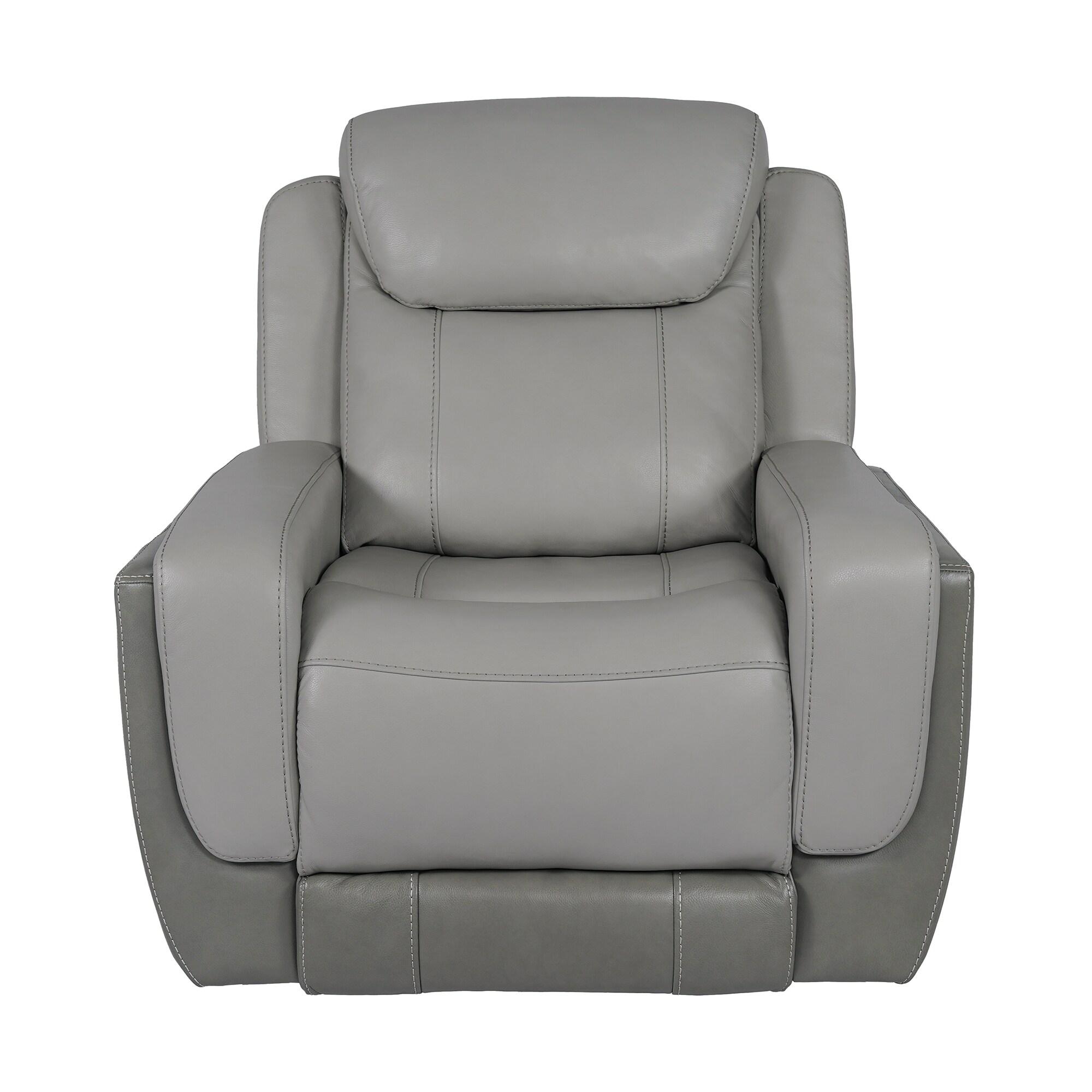 Ebern Designs Juna Zero Gravity Power Recliner Chair With Headrest, Gray Genuine Leather