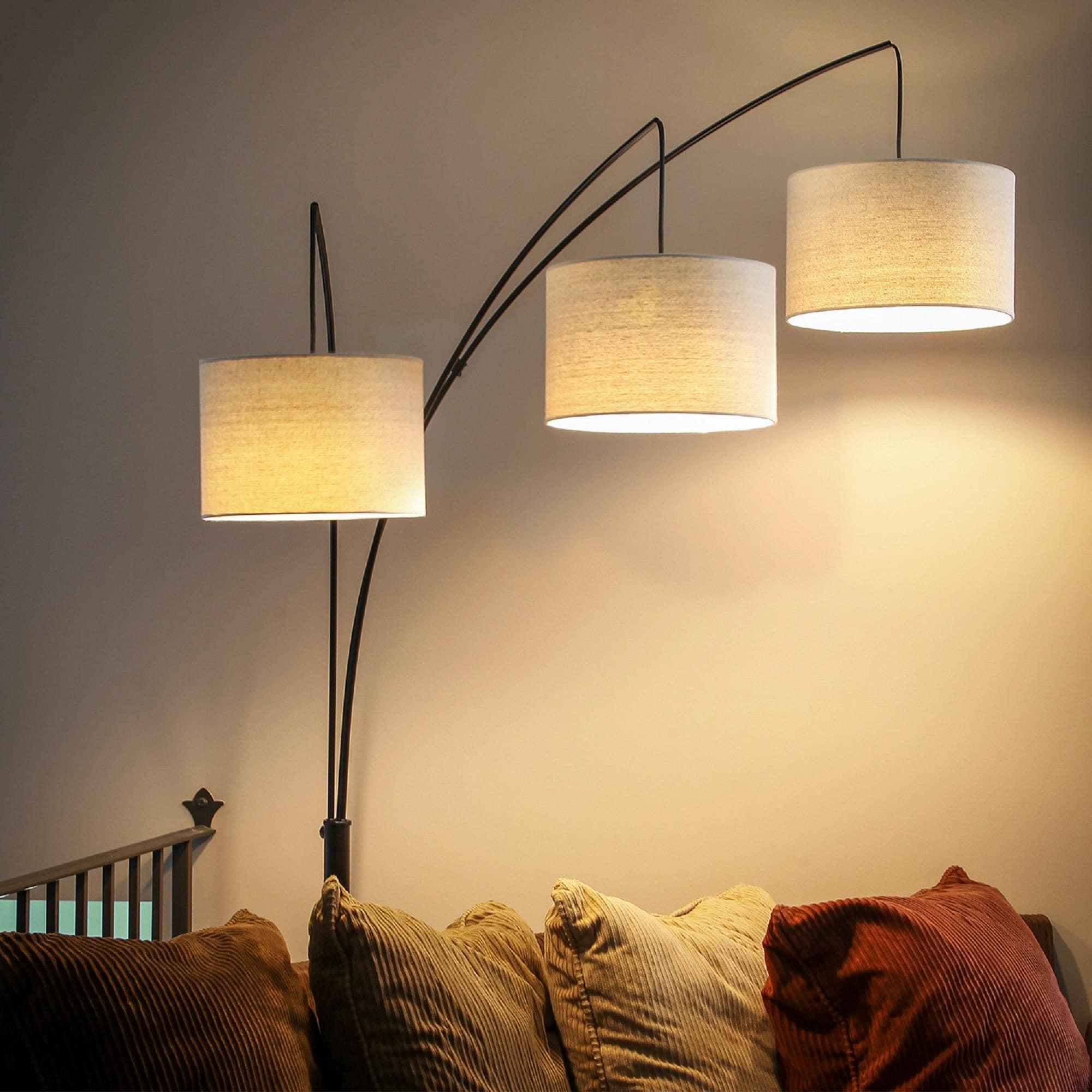 Trilage 84 in. Mid-Century Modern 3-Light Adjustable LED Floor Lamp with 3 Fabric Drum Shades