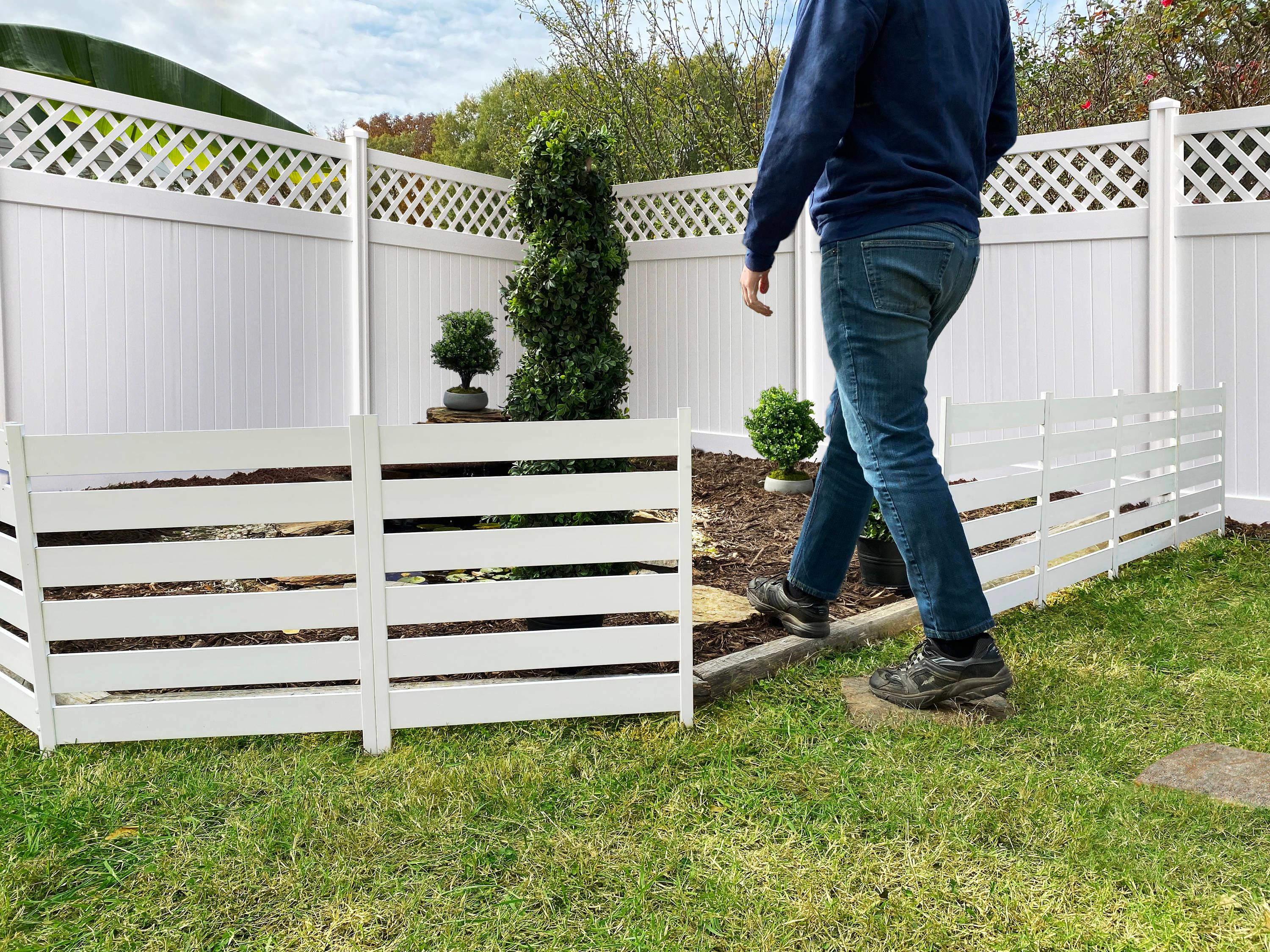 Zippity Outdoor Products 26in H x 24in W (3 Panels) No Dig Zippity Maui Fence Kit, Charcoal Color WoodTek Vinyl Fence Panel, Temporary Outdoor Border for Garden, Easy Install DIY Fence for Backyard, Patio, & Deck, ZP19066