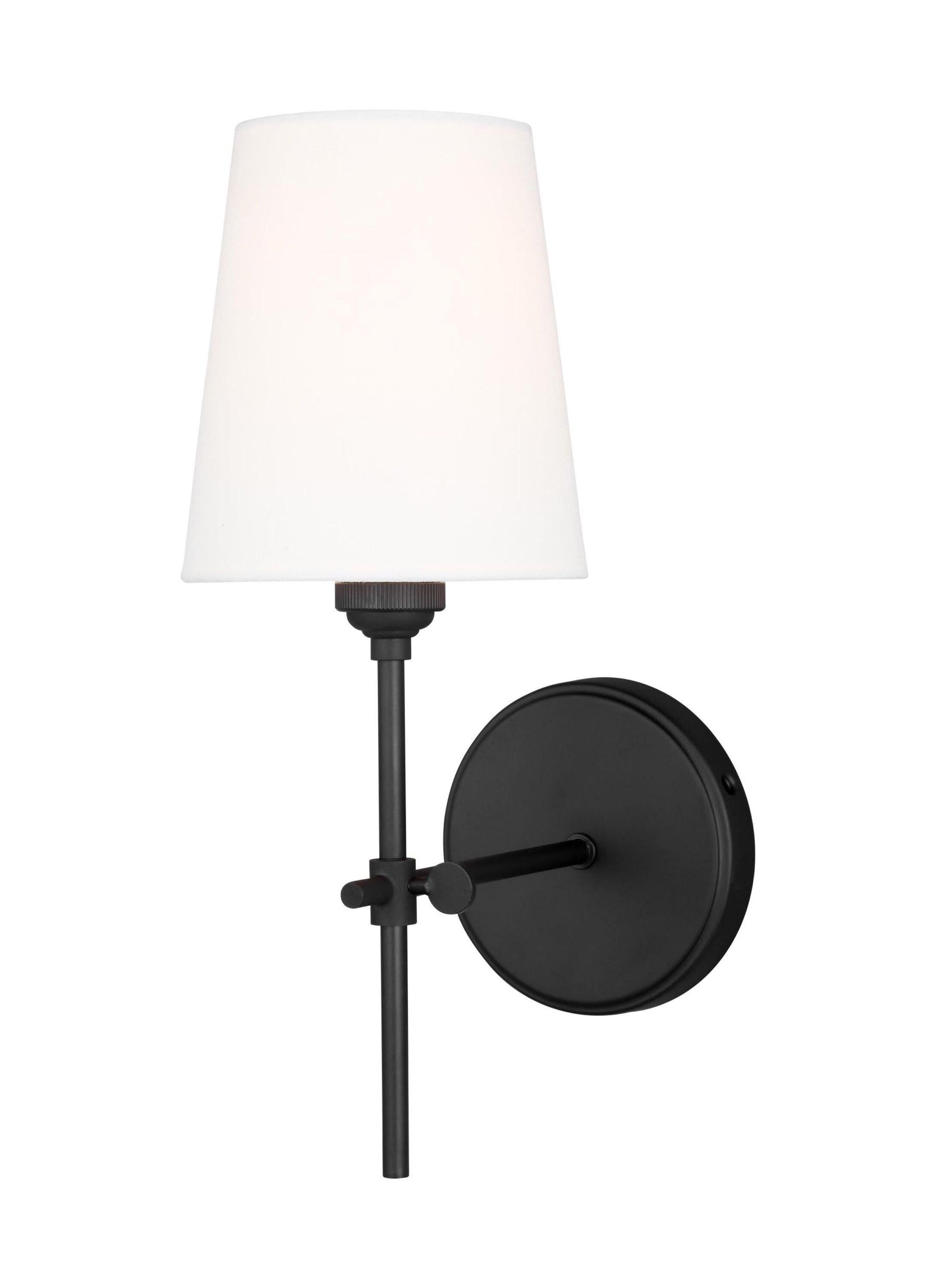 Baker 5.5 in. 1-Light Midnight Black Wall Sconce With White Linen Fabric Shade