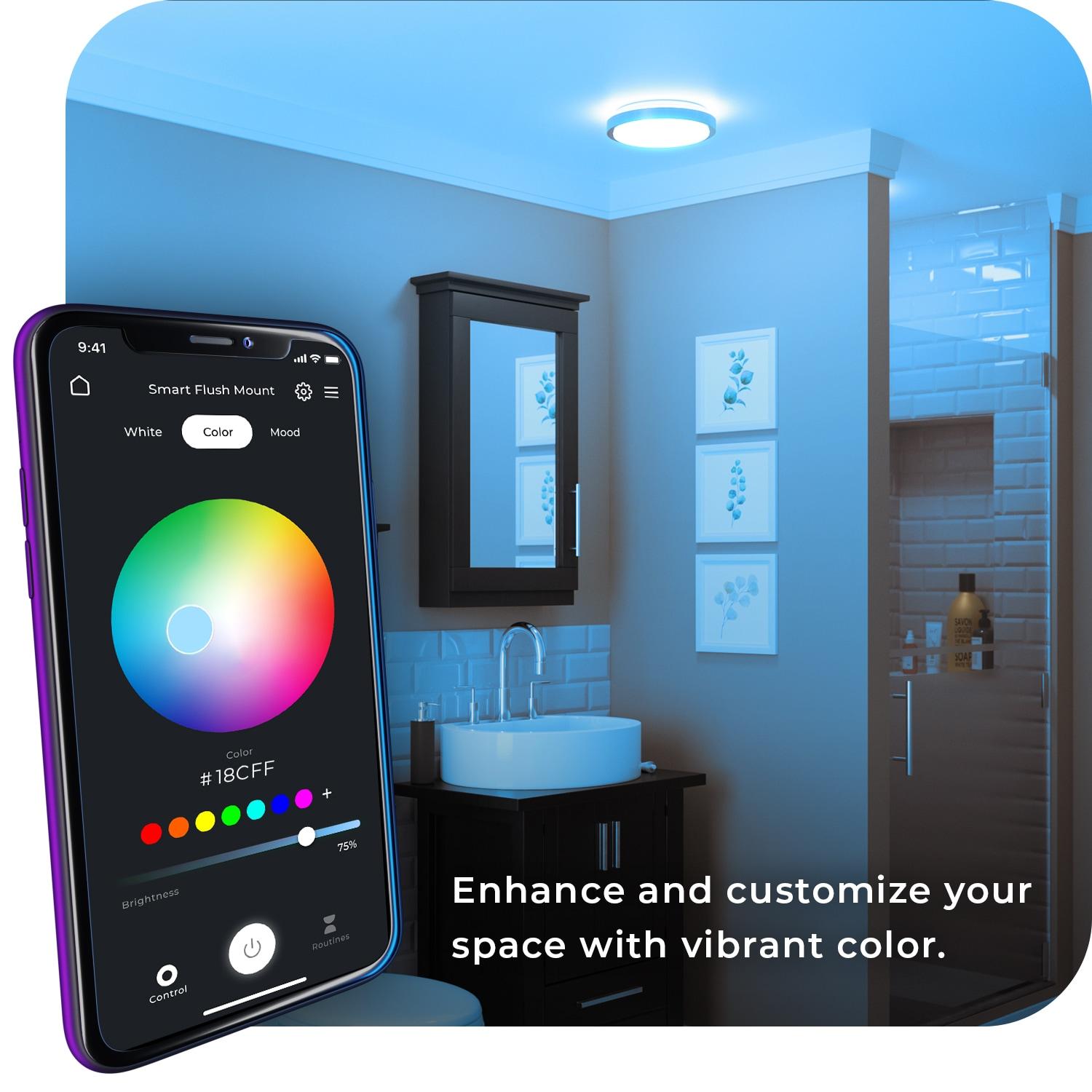 Smart Brushed Nickel 16W 11" White LED Wi-Fi Enabled Voice Activated Flush Mount Ceiling Light: ETL & Energy Star Certified