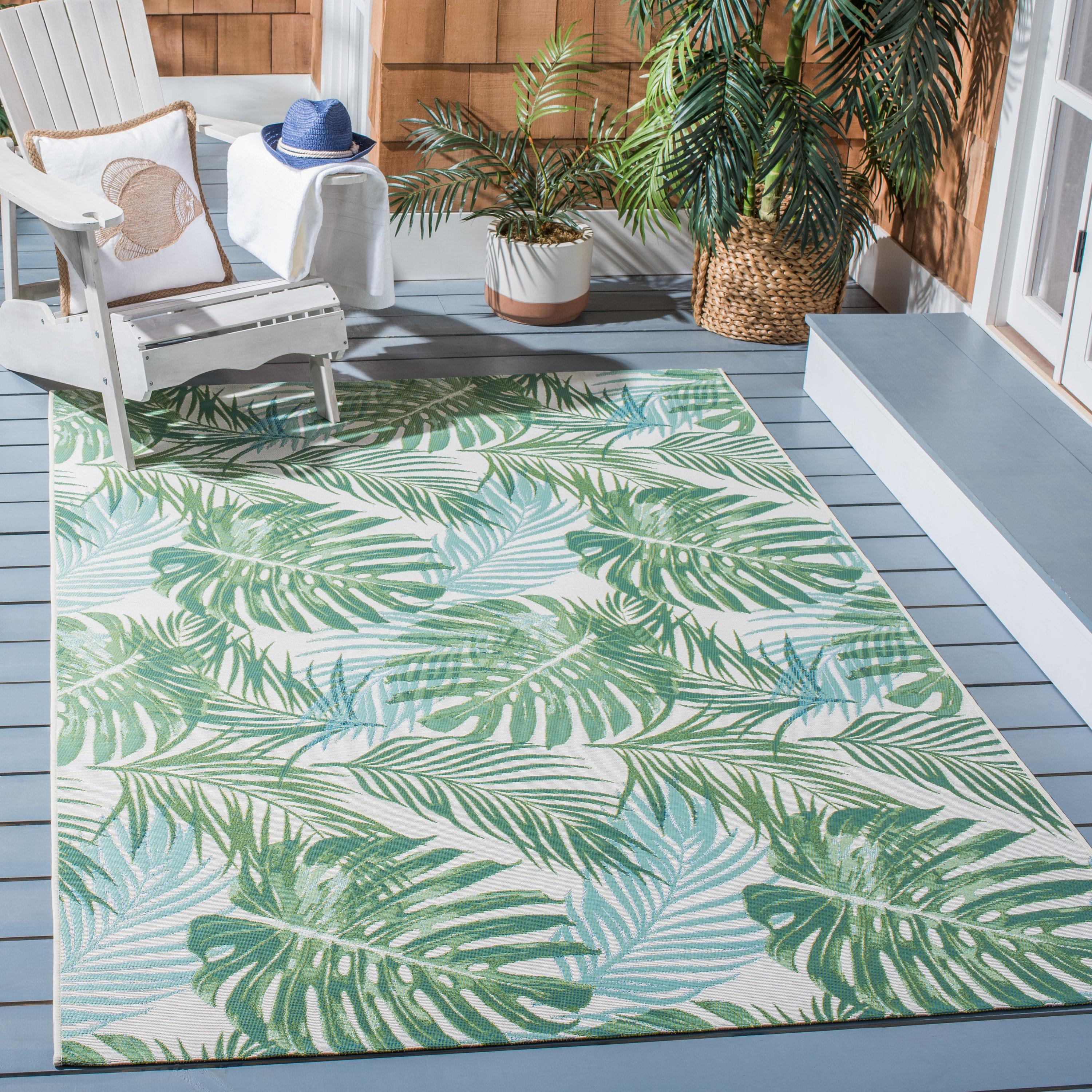 Barbados BAR592 Power Loomed Indoor/Outdoor Area Rug - Green/Teal - 6'6"x9'4" - Safavieh.