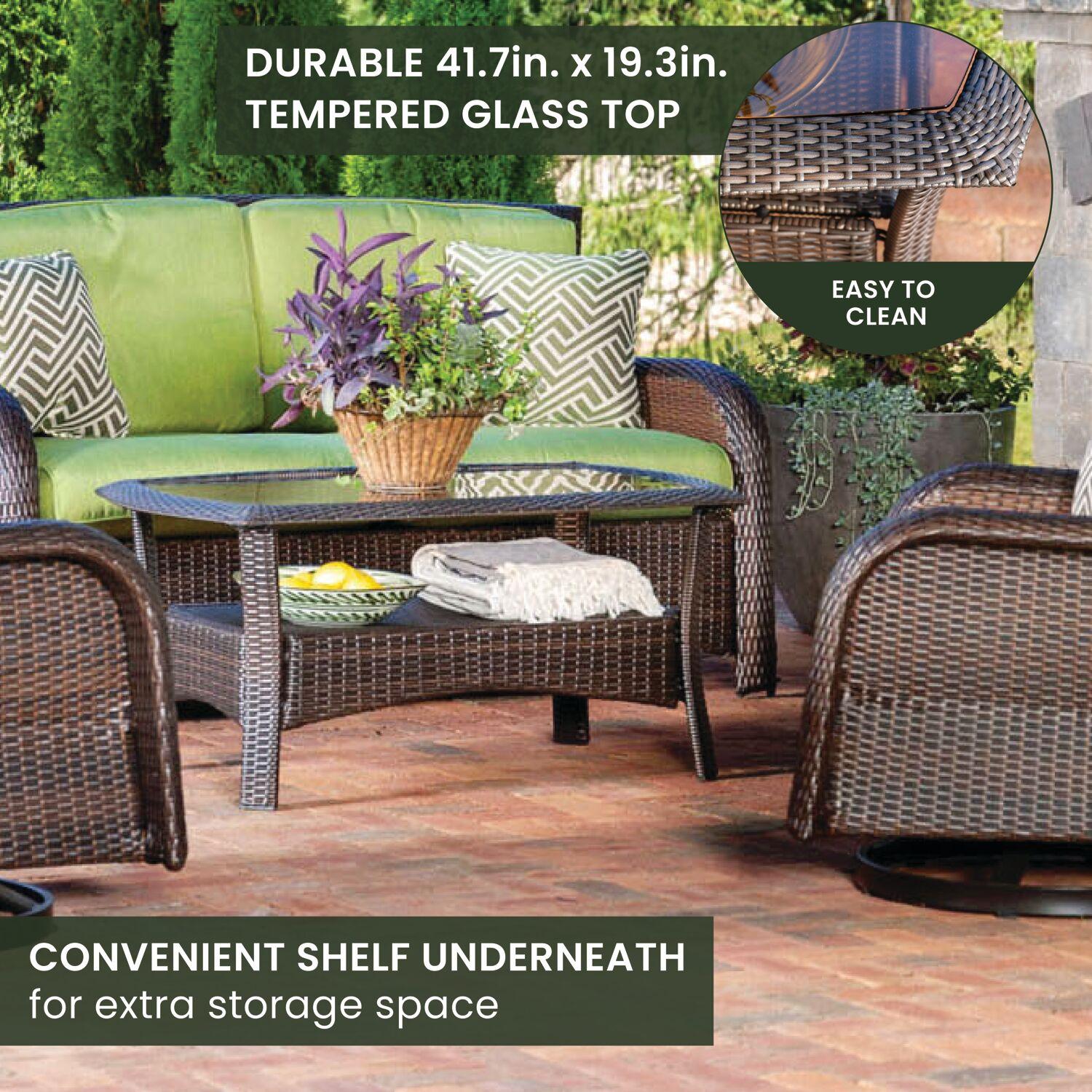 Hanover Strathmere 4-Piece Wicker and Steel Outdoor Conversation Set, Cilantro Green