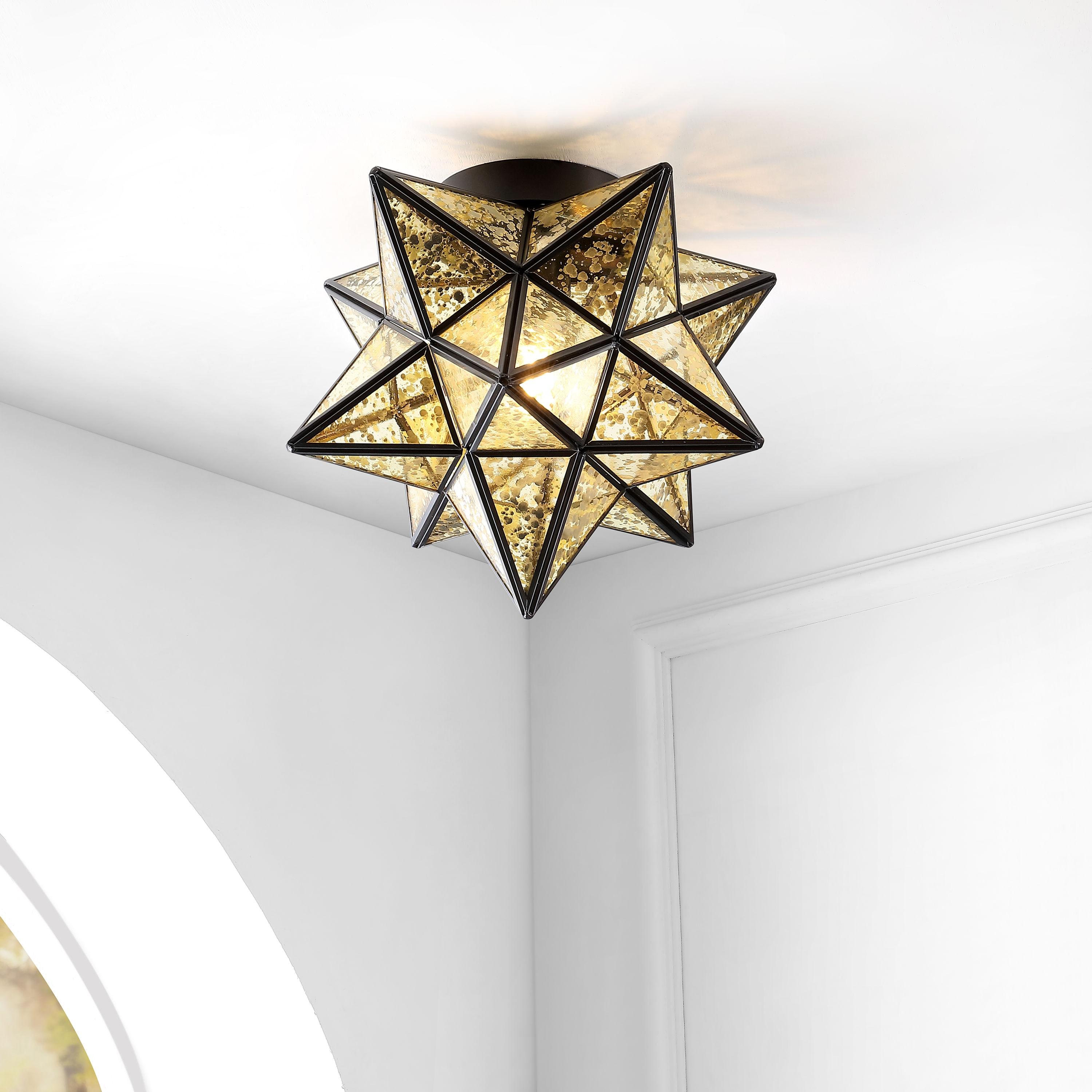 Stella 12" Moravian Star Metal/Mercury Glass LED Flush Mount, Oil Rubbed Bronze