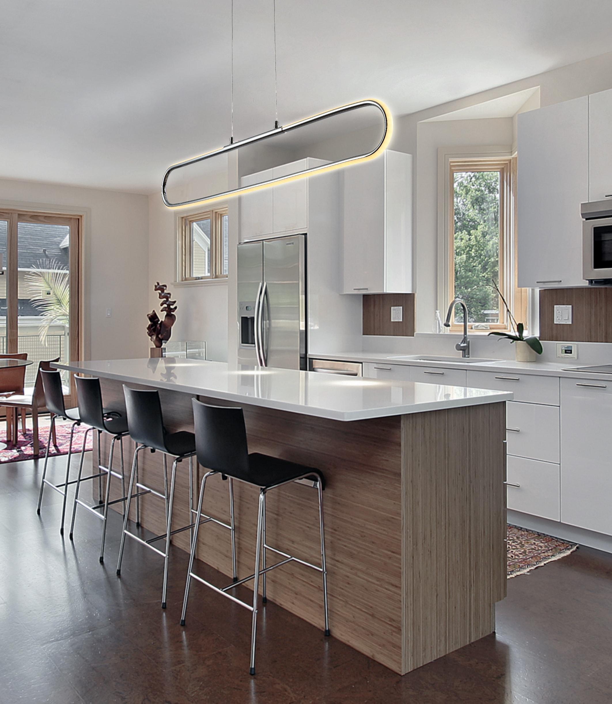 Ned 39" Dimmable Adjustable Integrated LED Metal Linear Pendant, Chrome