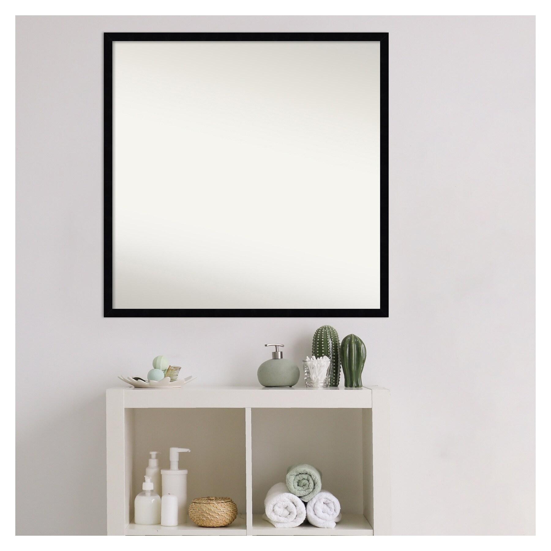 Amanti Art Svelte Noir Black Non-Beveled Wood Bathroom Wall Mirror 27.5 x 27.5 in.