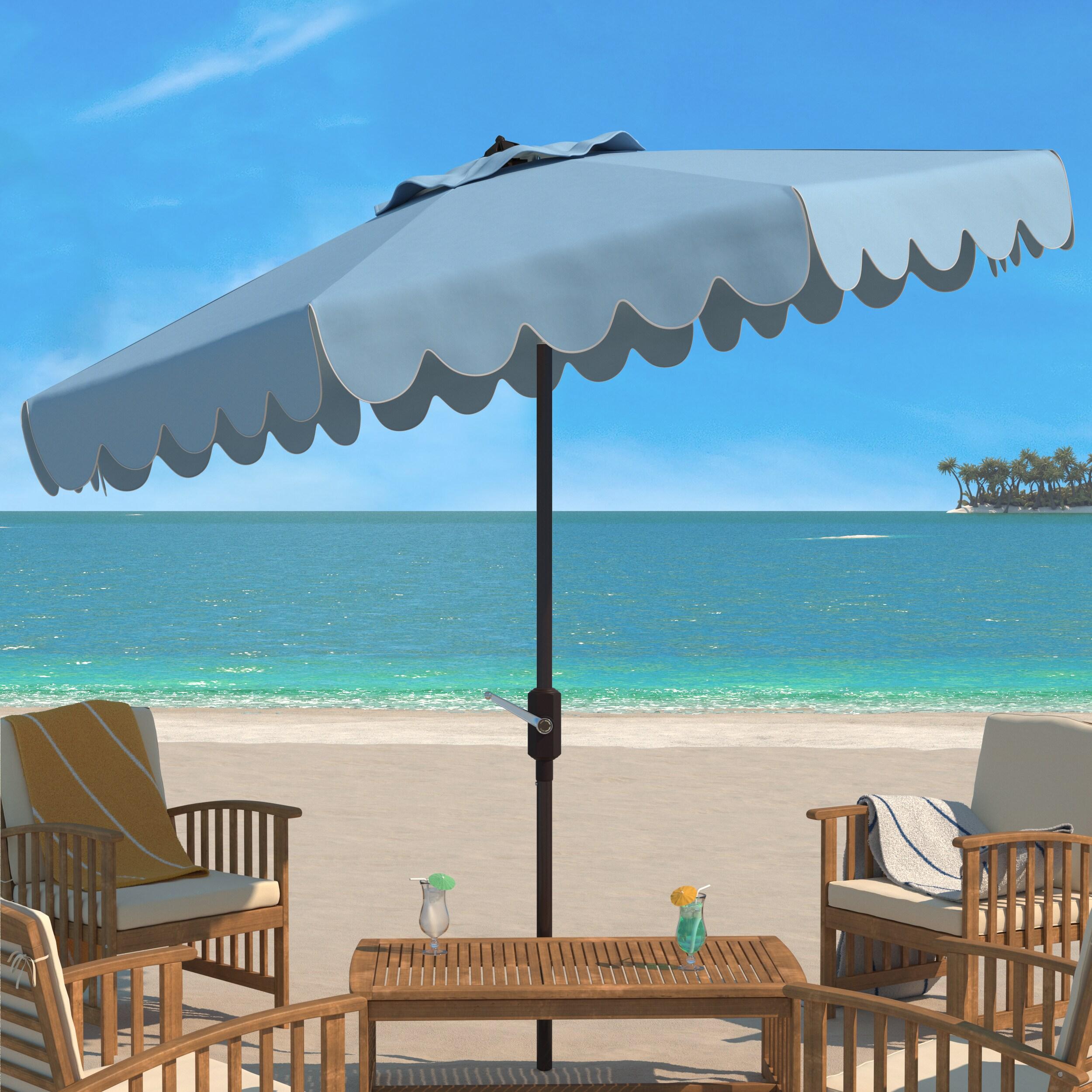 Venice Single Scallop 9Ft Crank Push Button Tilt Umbrella - PAT8010 - Baby Blue/White - Safavieh