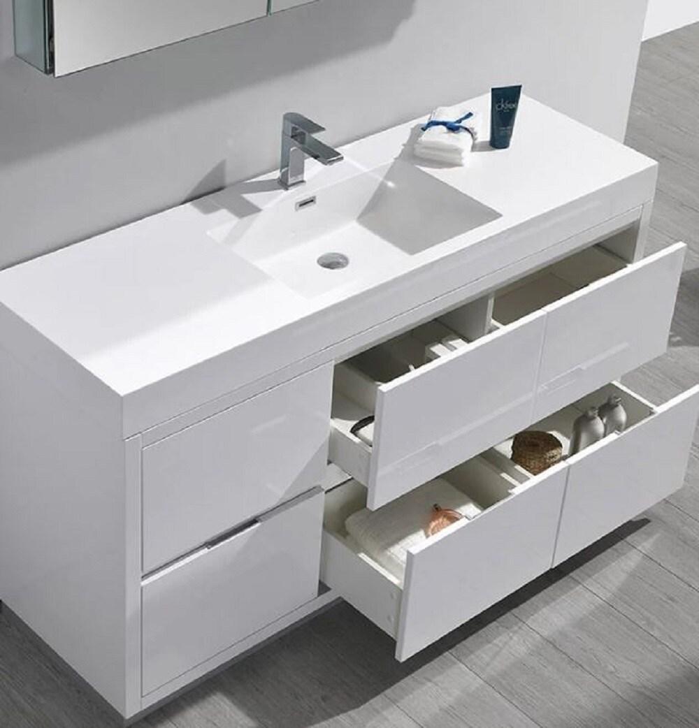 Valencia 60" Freestanding Single Modern Bathroom Vanity with Ingegrated Sink - Faucet Not Included