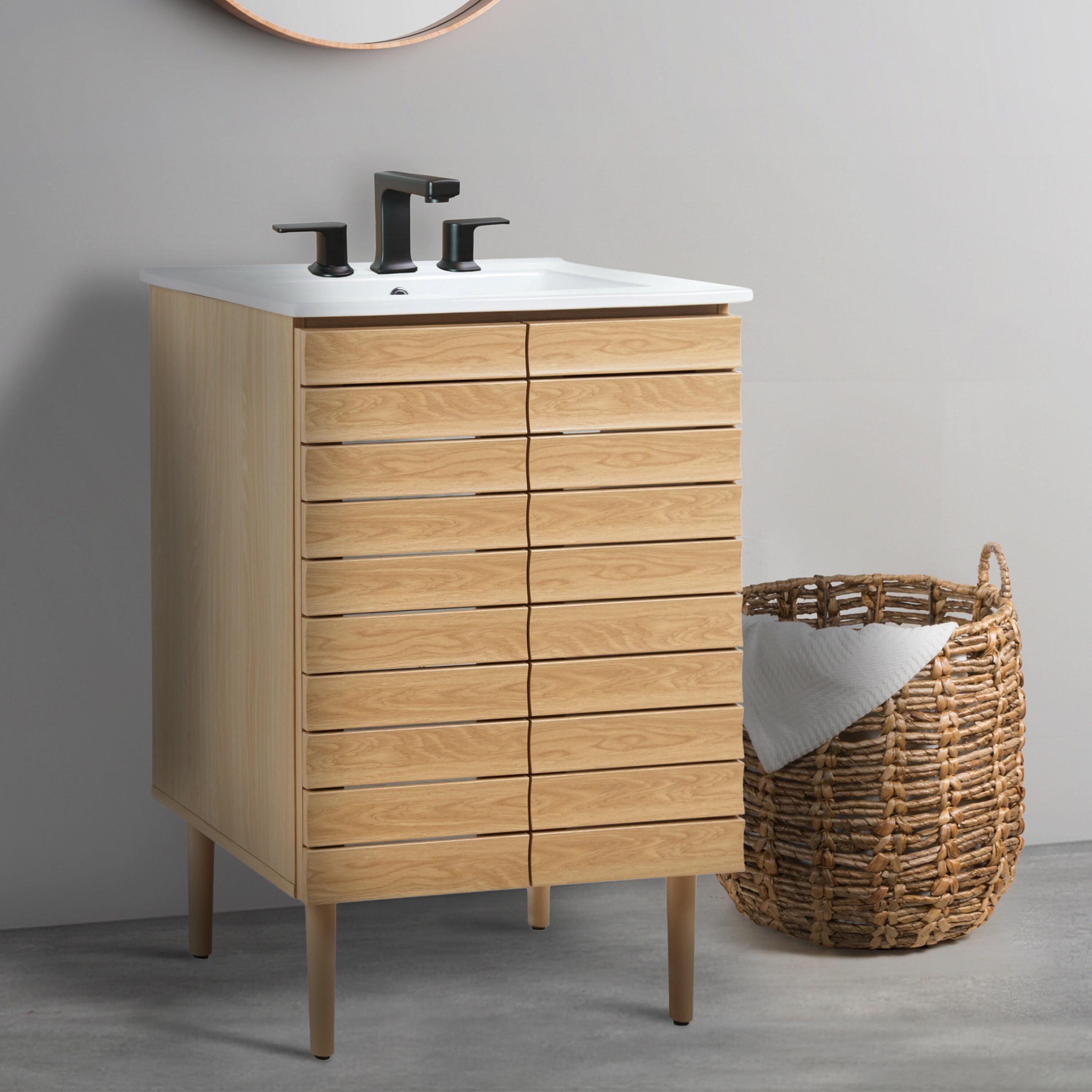 Aubert 24" Slat Modern Farmhouse 2-Shelf Bath Vanity Cabinet Only (Sink Basin not Included)