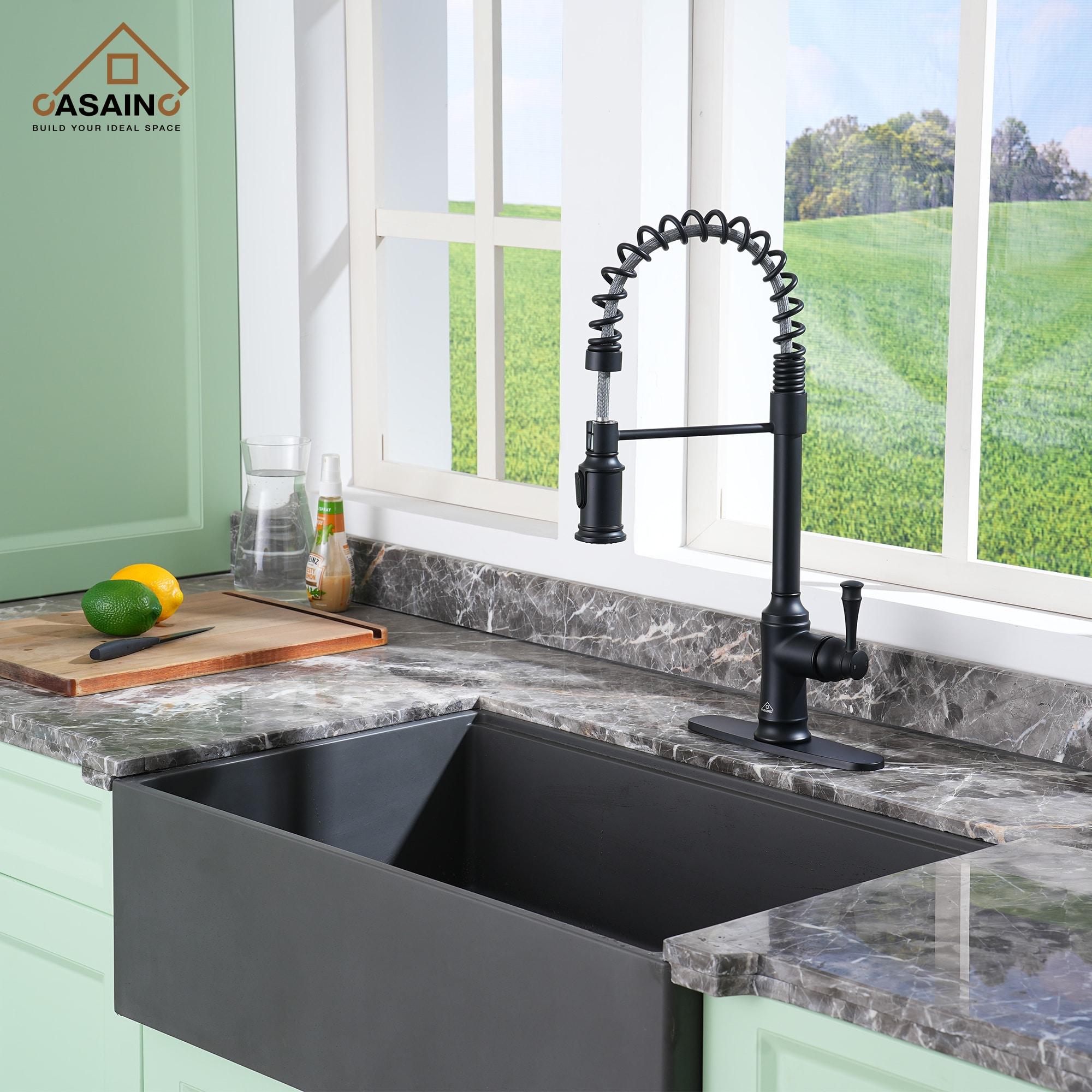 CASAINC Single-Handle Spring Pull-Down Kitchen Faucet Single Hole Faucet 1.8 GPM