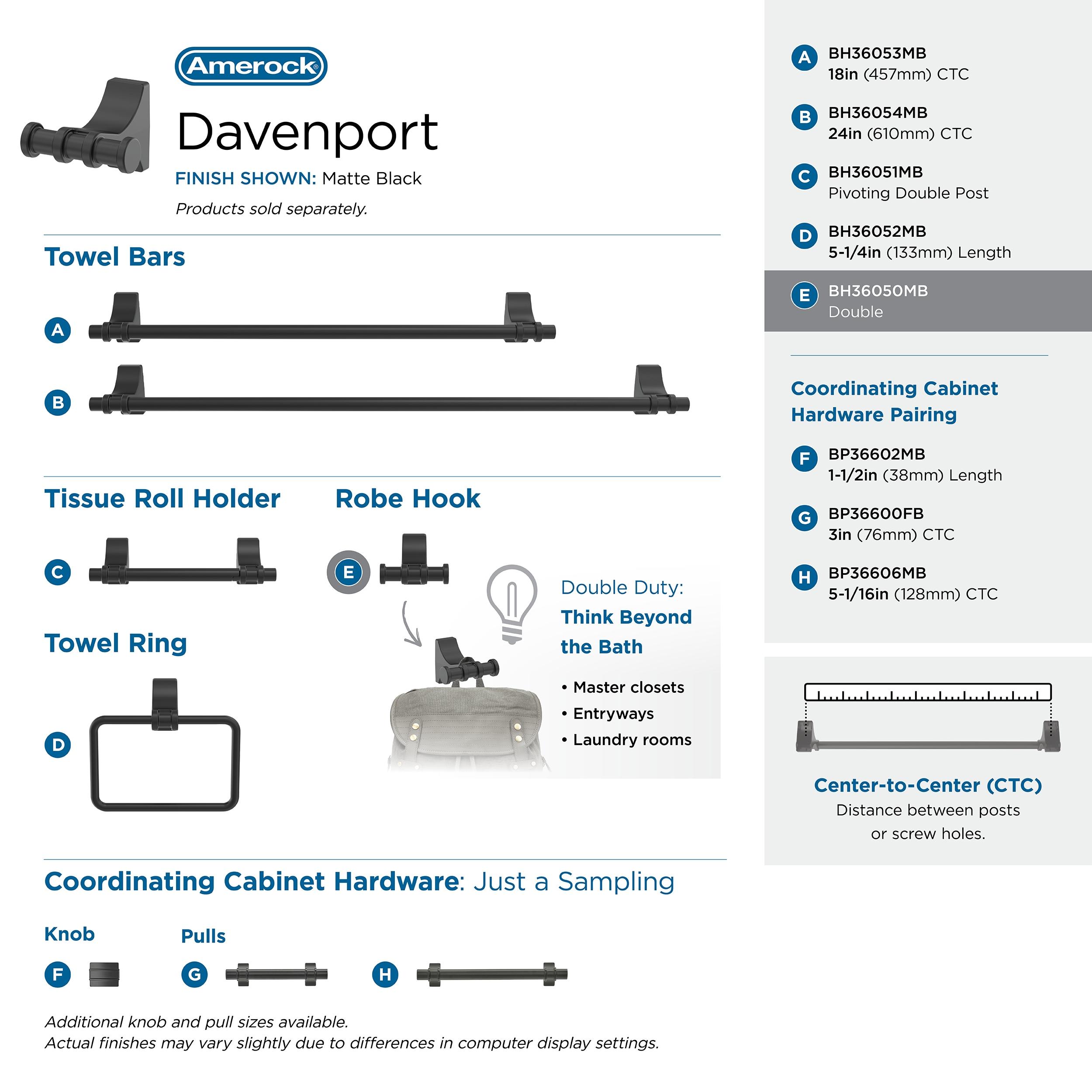 Amerock Davenport Wall Mounted Robe Hook BH36050MB