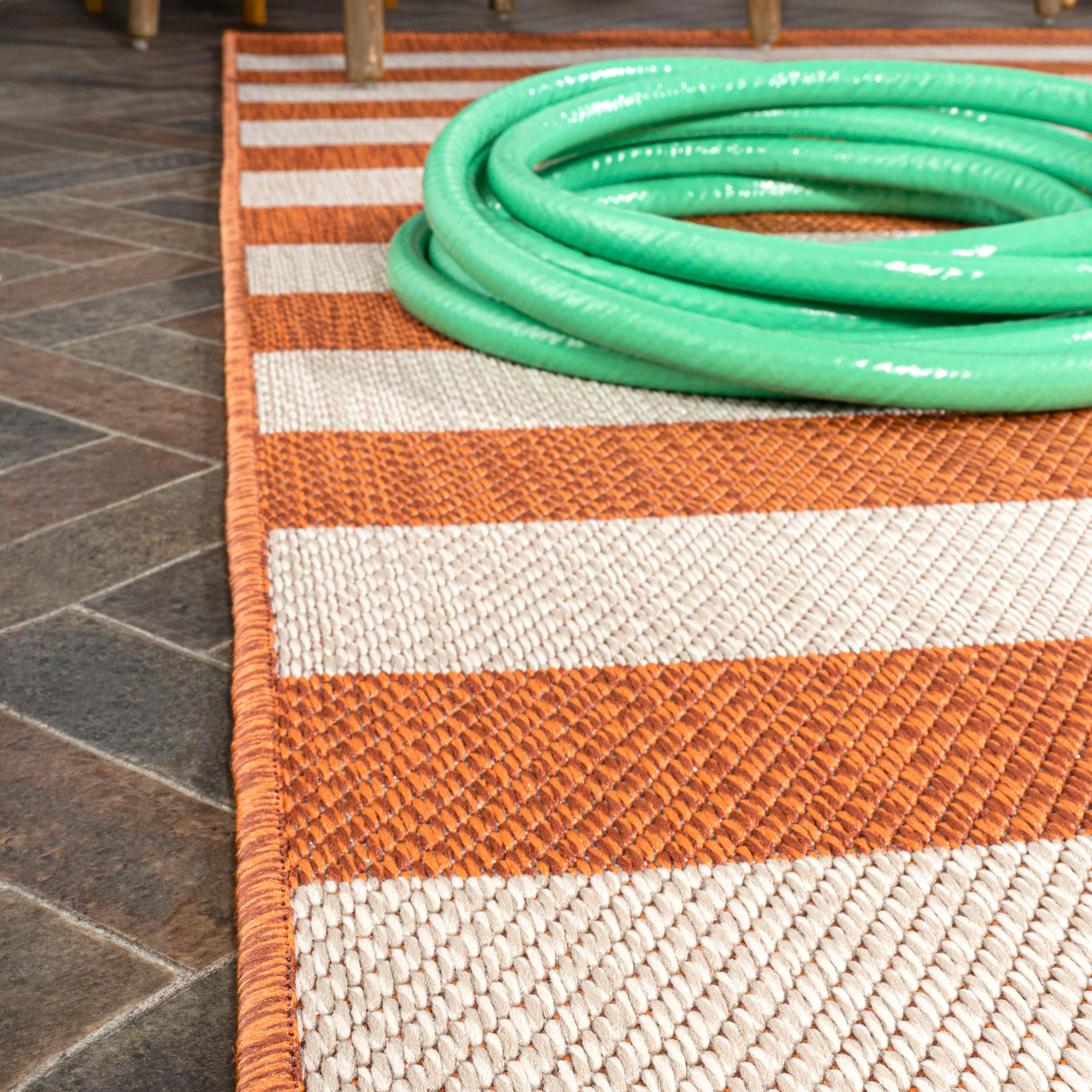 3' x 5' Negril Two-Tone Wide Stripe Indoor/Outdoor Area Rug, Orange/Beige - JONATHAN Y