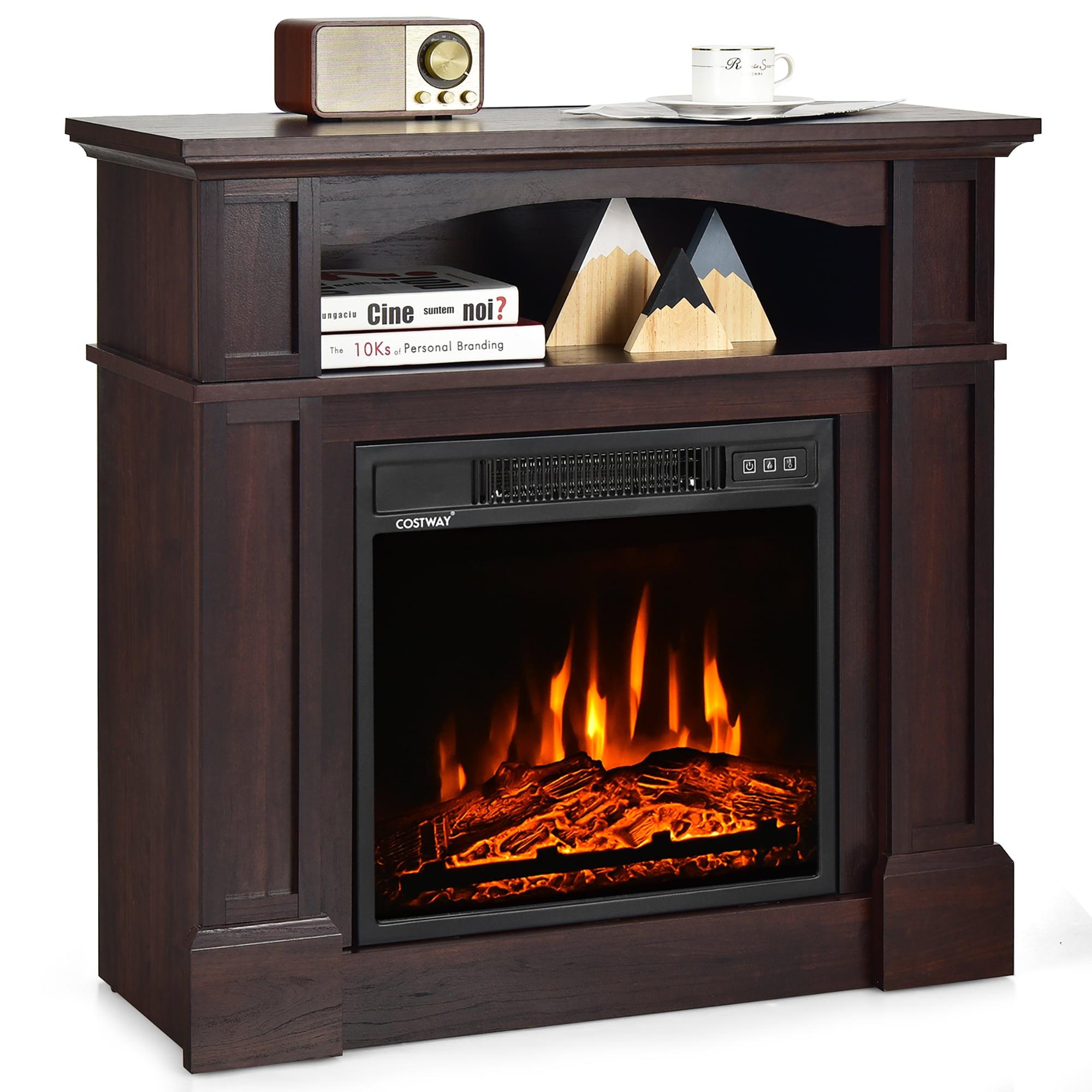 Costway 32" 1400W Electric Fireplace Mantel TV Stand Space Heater W/ Shelf Brown