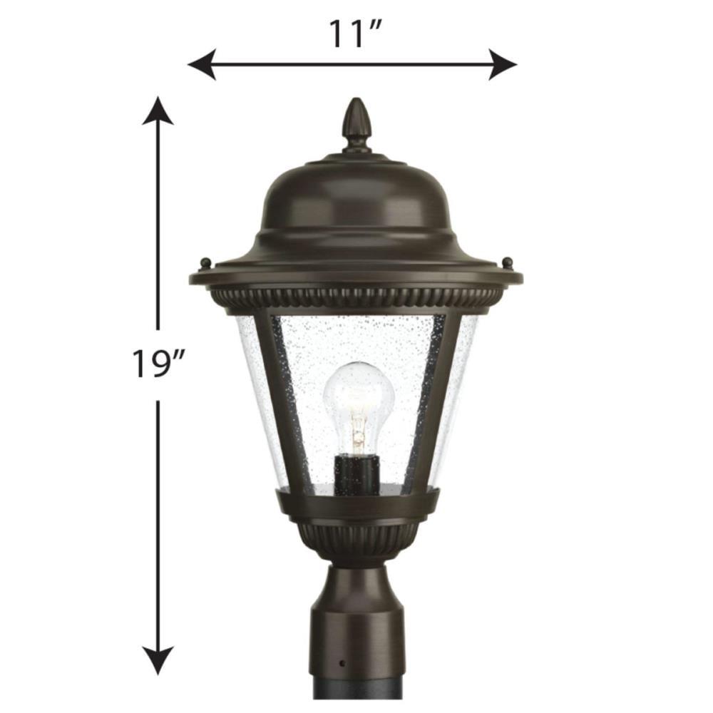 Progress Lighting Westport 1-Light Outdoor Post Lantern in Antique Bronze with Clear Seeded Glass Shade