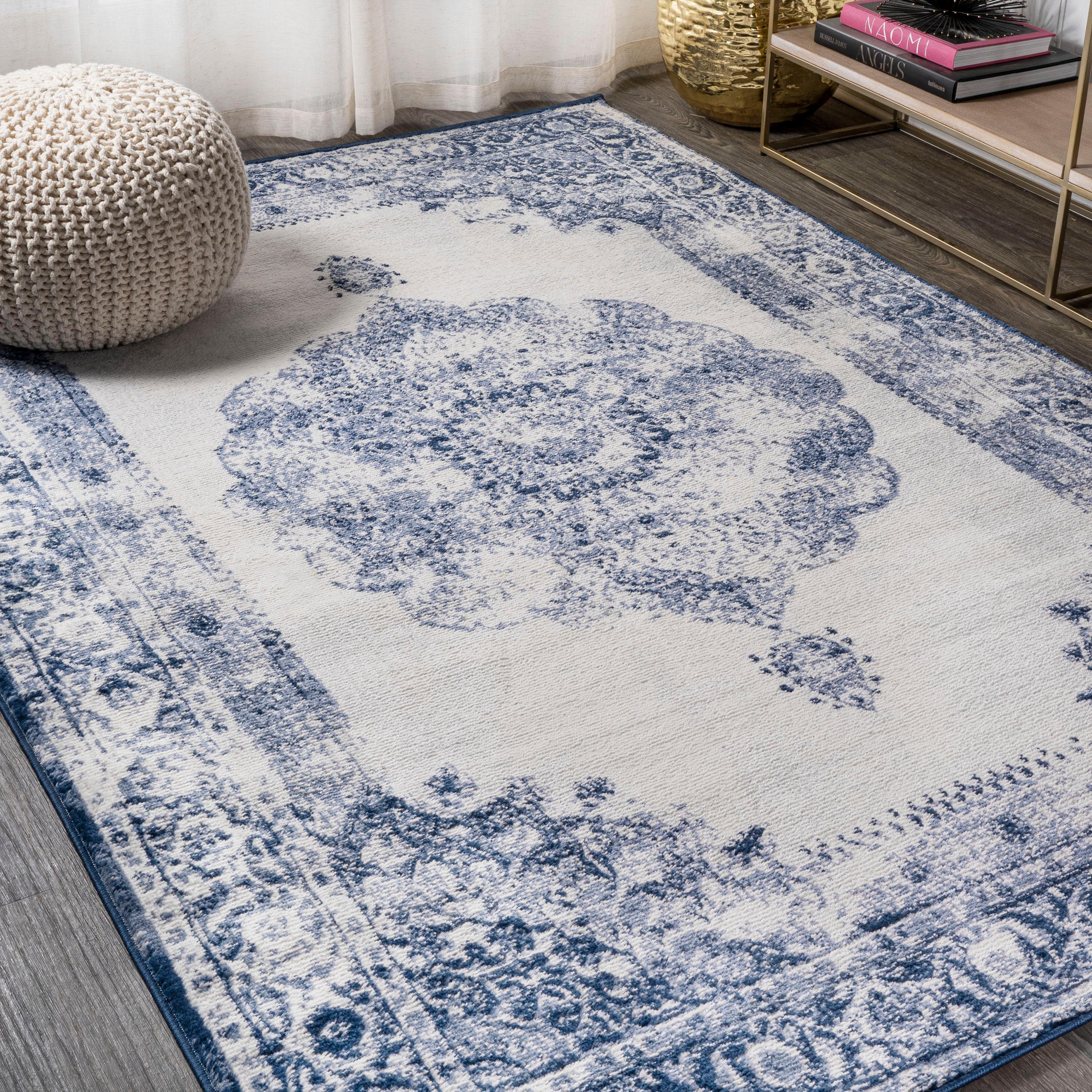 3'x5' Rosalia Cottage Medallion Area Rug, Navy/Ivory - JONATHAN Y