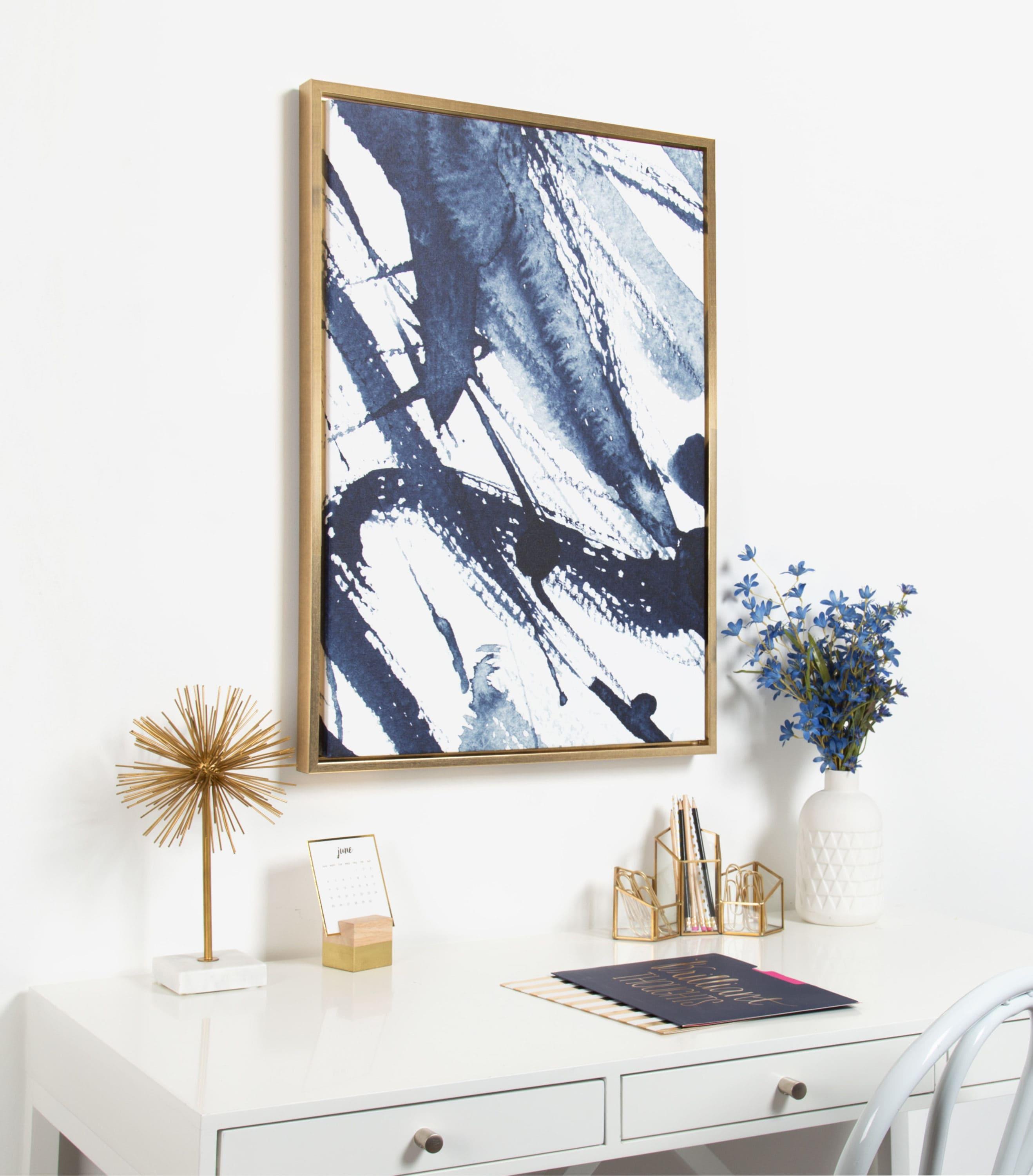 Kate & Laurel All Things Decor 23"x33" Sylvie Indigo Watercolor Framed Wall Art by Amy Peterson Gold Modern Blue Abstract Wall Art