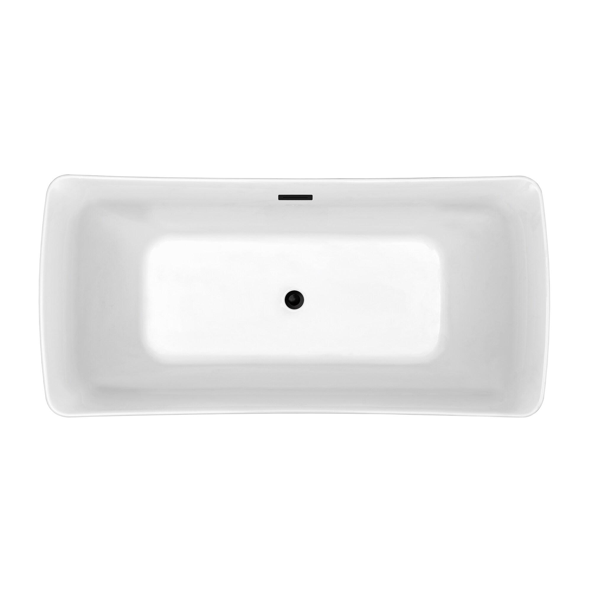 62" Streamline Freestanding Soaking Acrylic Bathtub With Drain and Bamboo Tray