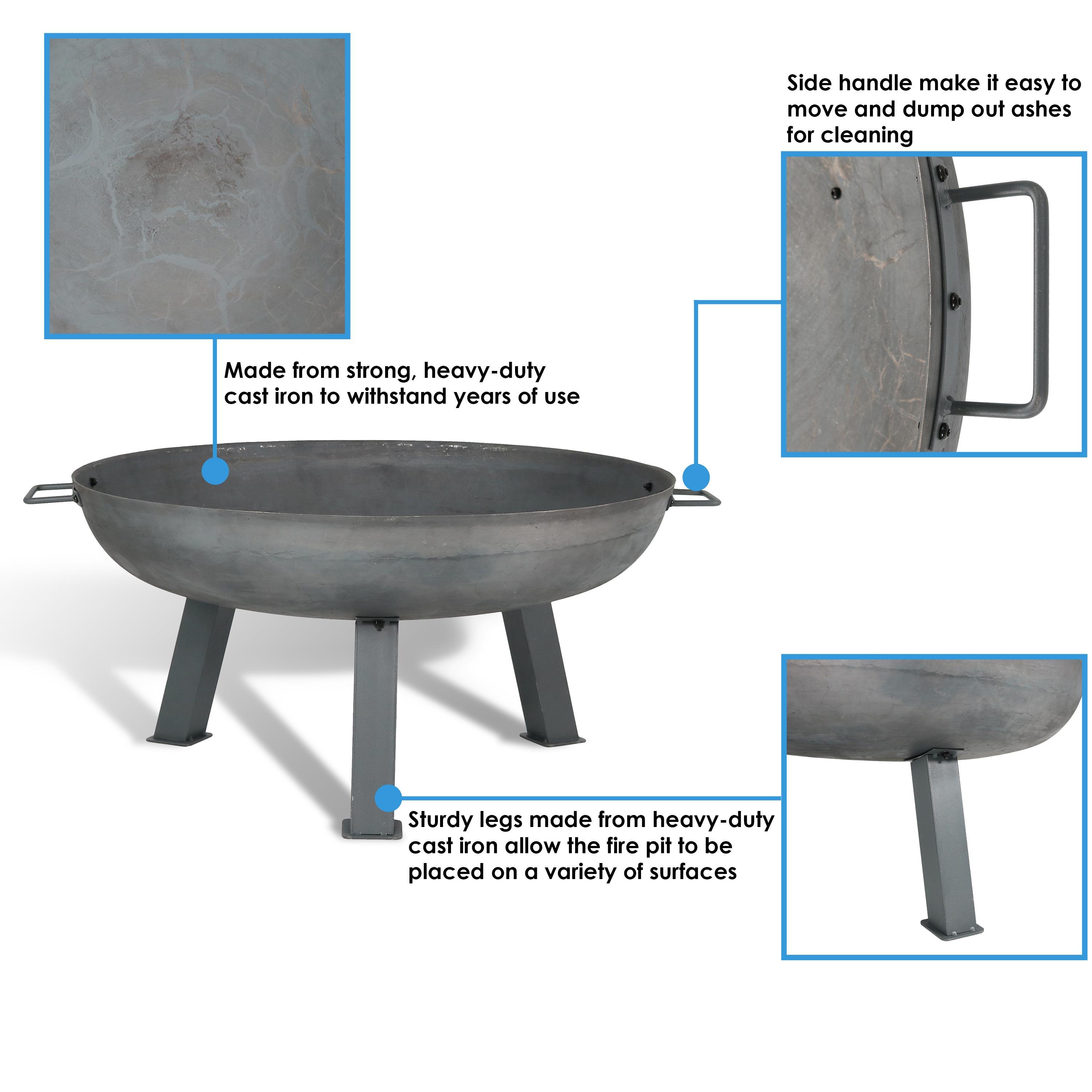 SunnyDaze Decor Union Round Wood-Burning Steel Finish Cast Iron Outdoor Raised Fire Pit Bowl