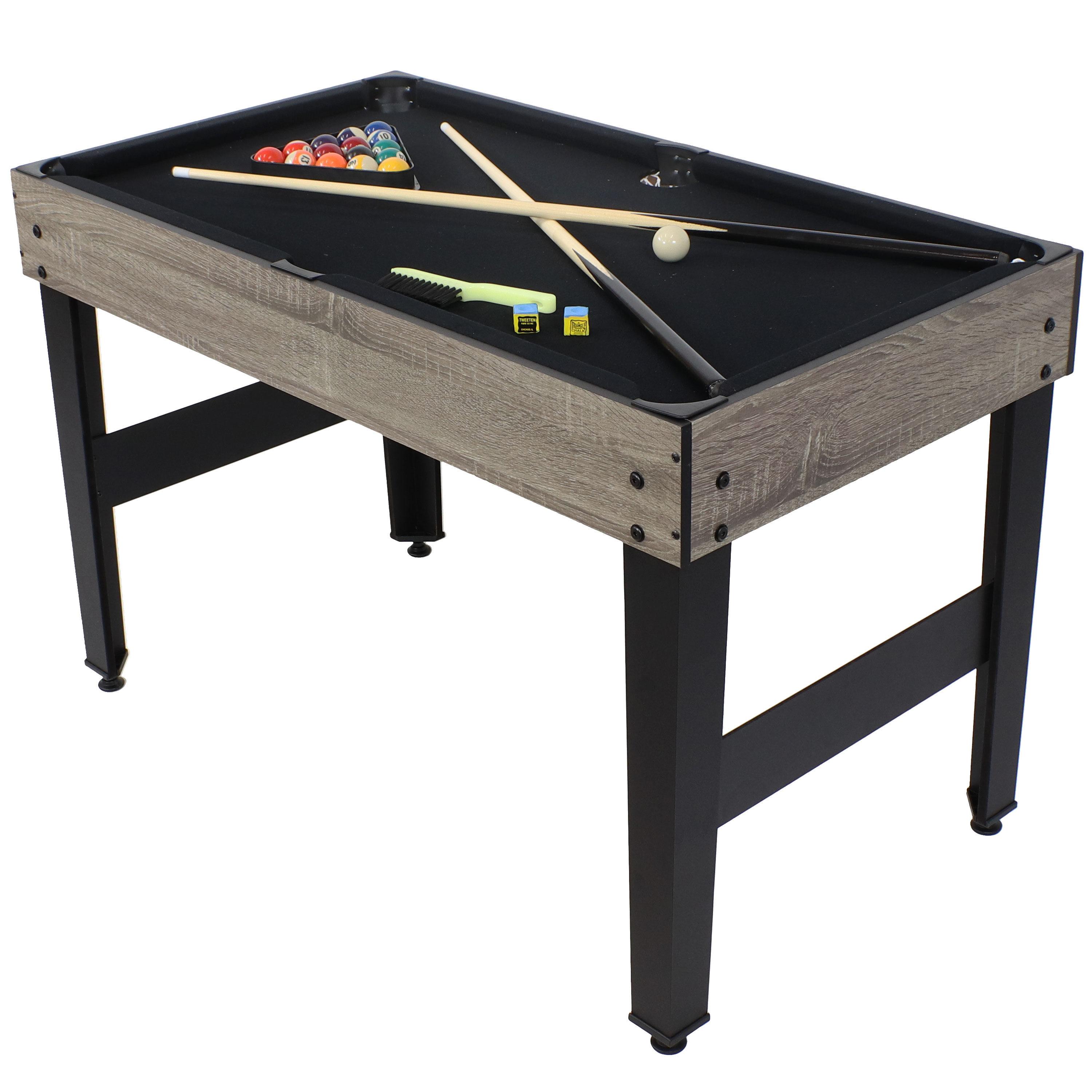 Sunnydaze Indoor Multi-Game Table with Billiards, Push Hockey, Foosball, Ping Pong, Bowling, and More - Classic Wood Stain