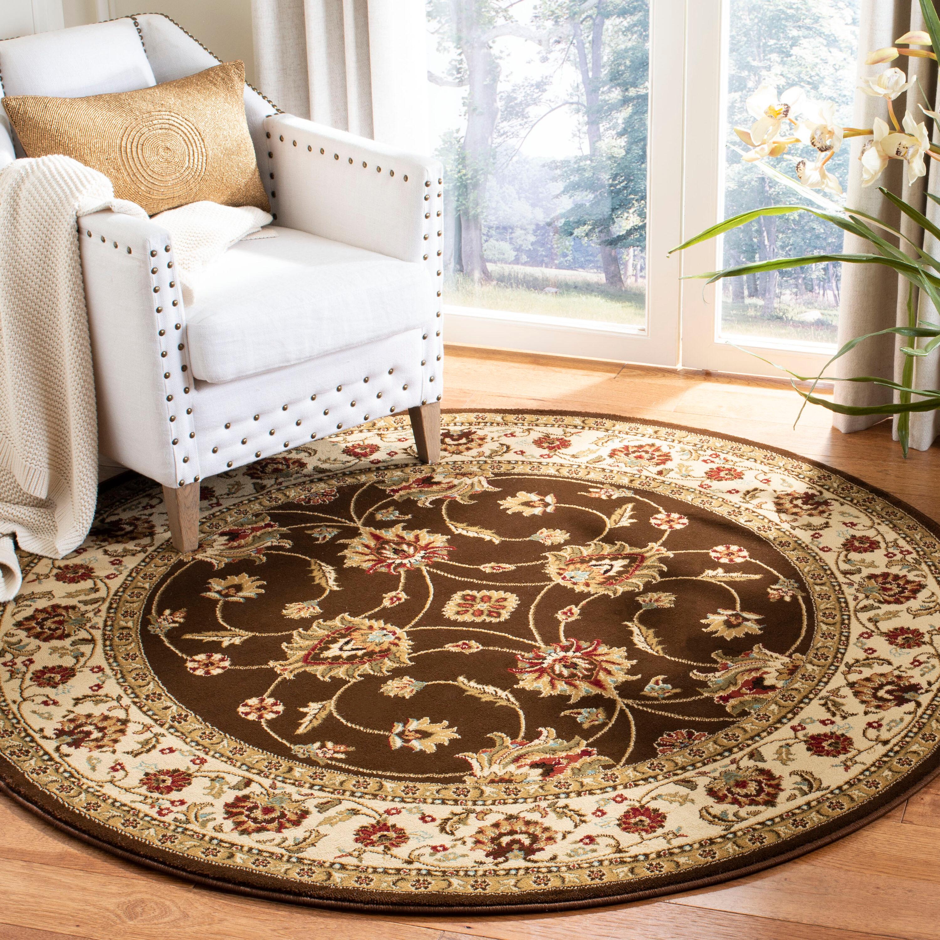 Lyndhurst LNH553 Power Loomed Area Rug - Brown/Ivory - 5'3" Round - Safavieh.