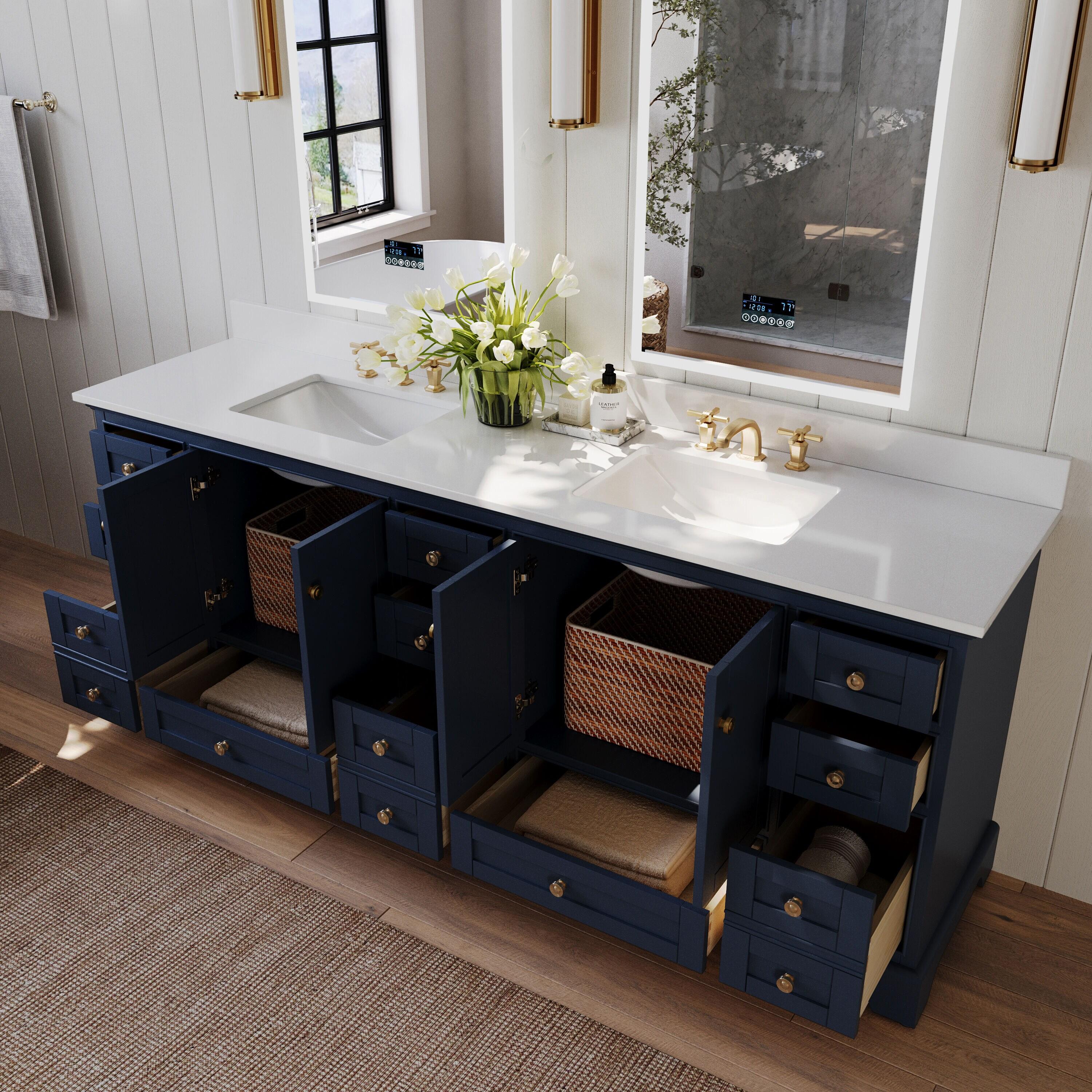 Audrey 84'' Heritage Blue Double Vanity with Calacatta Quartz Top