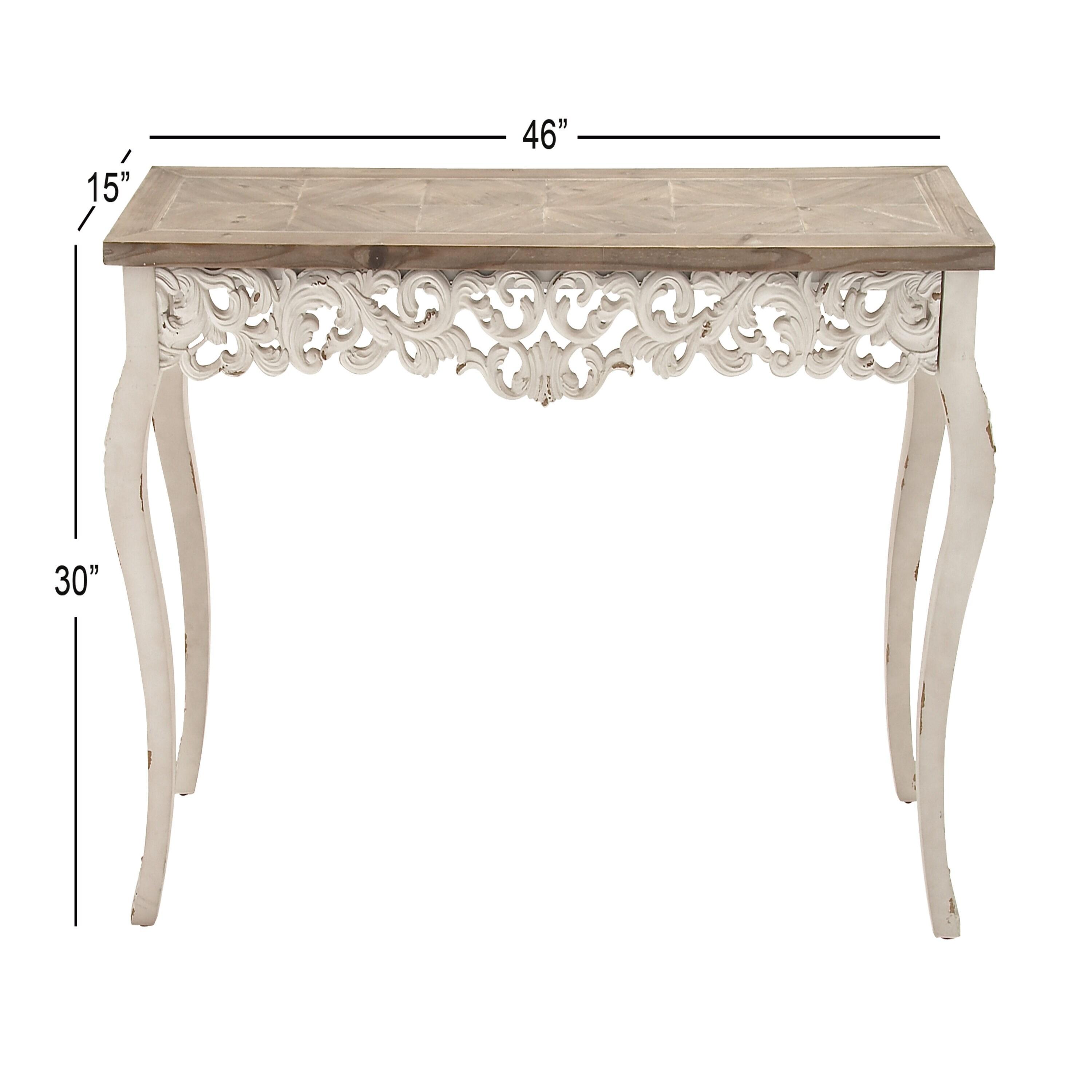 Wood Parisian Design Floral Ornate Detailing Console Table White - Olivia & May