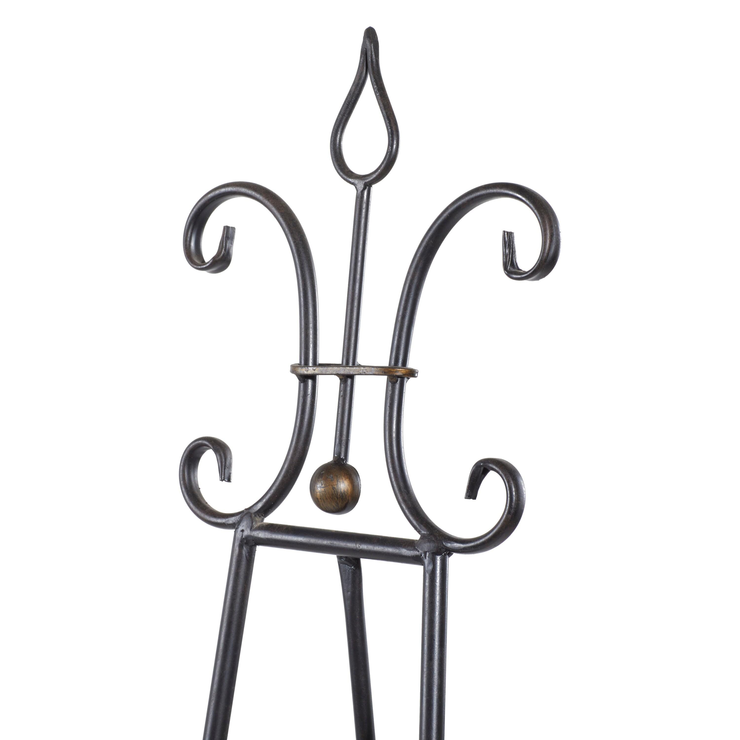 DecMode Traditional Black Metal Easel with Fleur de Lis Designs and Support Chain, 23"W x 66"H