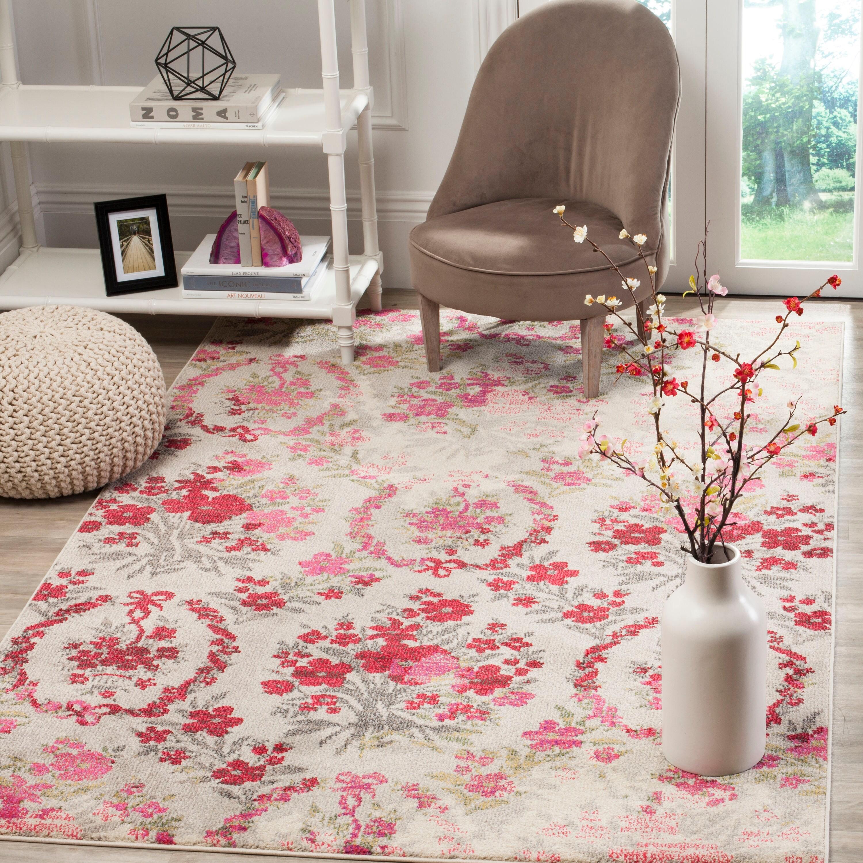 Monaco MNC205 Power Loomed Area Rug - Ivory/Pink - 6'7"x6'7" - Safavieh.