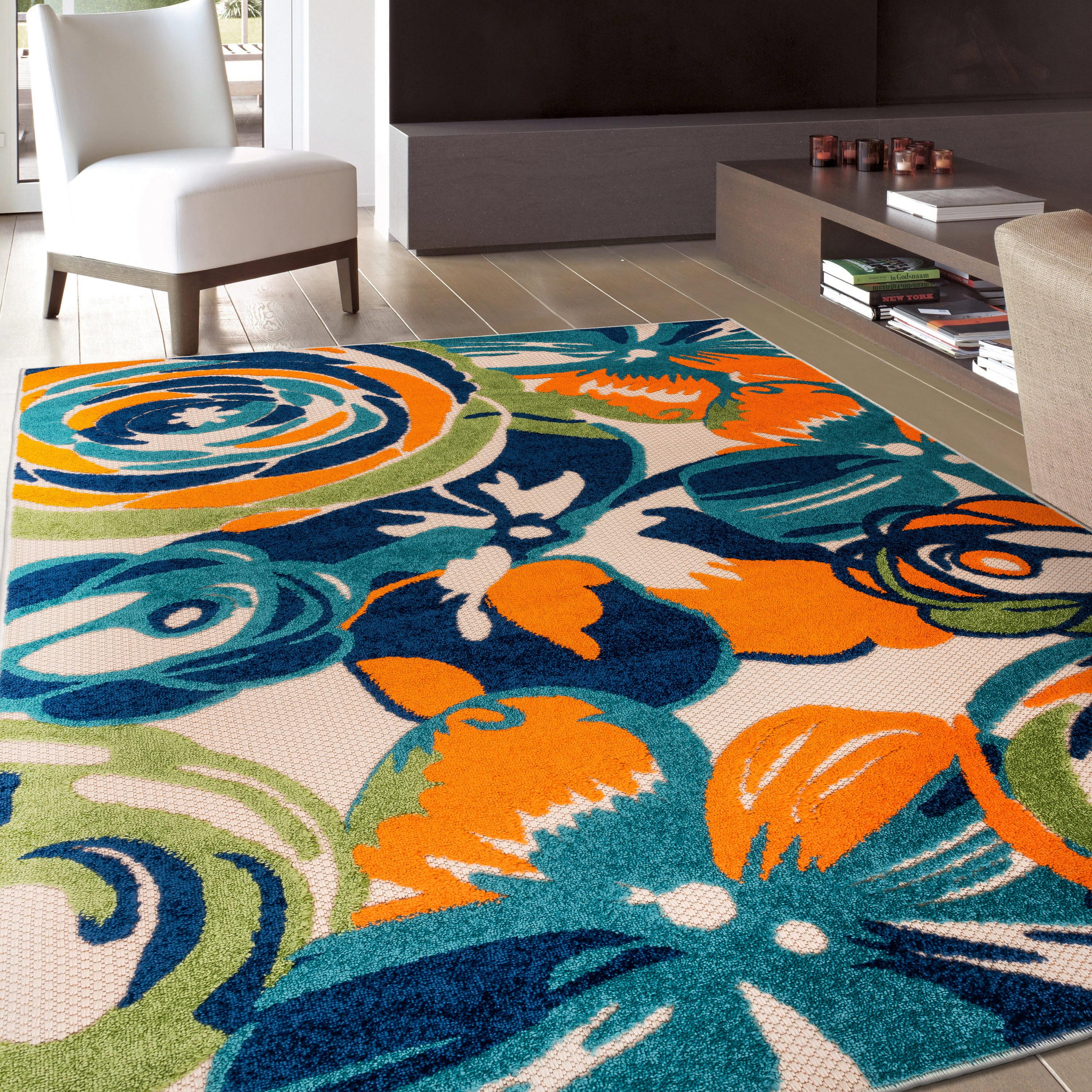 World Rug Gallery Modern Floral Indoor/Outdoor Area Rug - Multi 5' x 7'