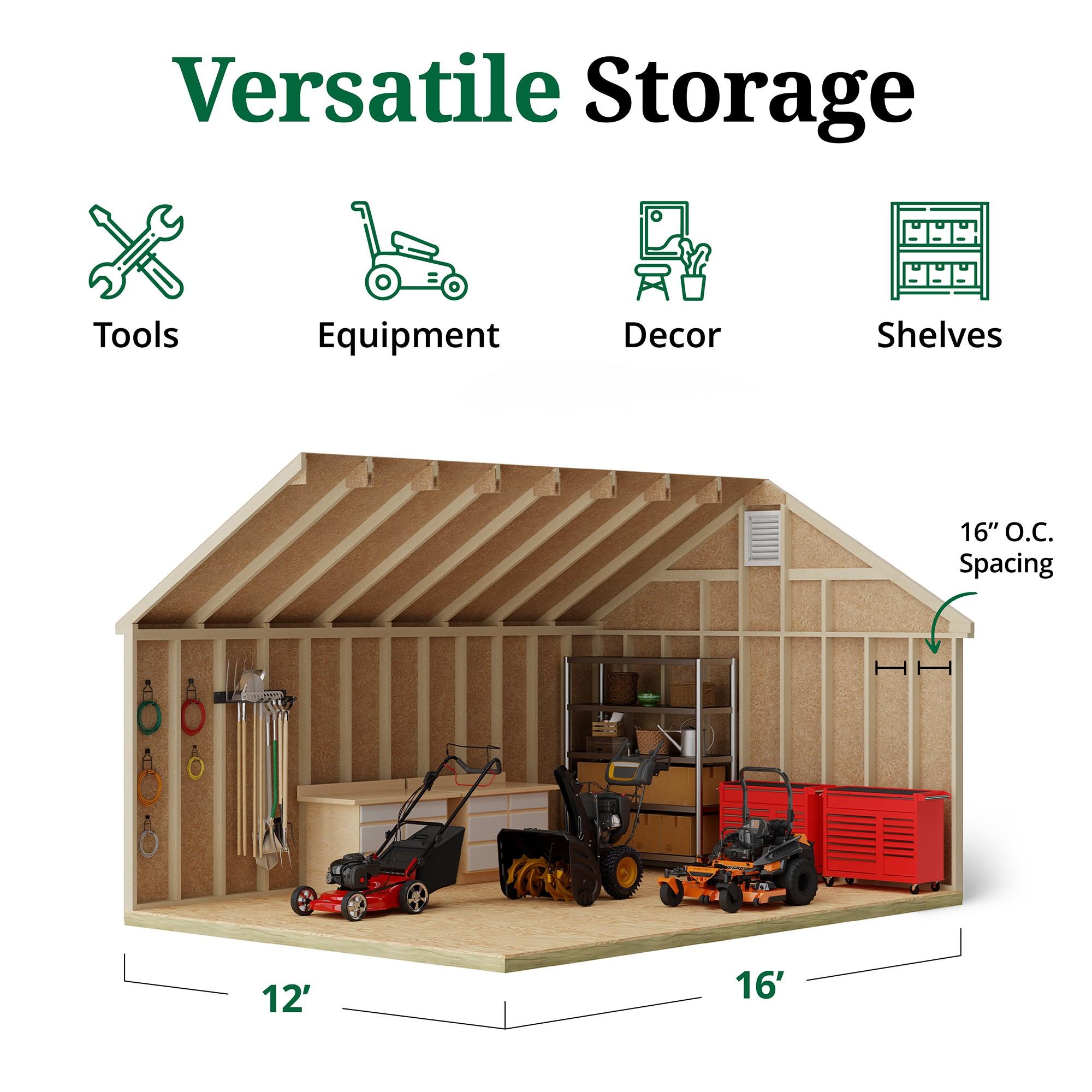 Little Cottage Co. 12x16 Colonial Williamsburg Shed with Operable Windows, Outdoor Wood Storage Do-It-Yourself Precut Kit
