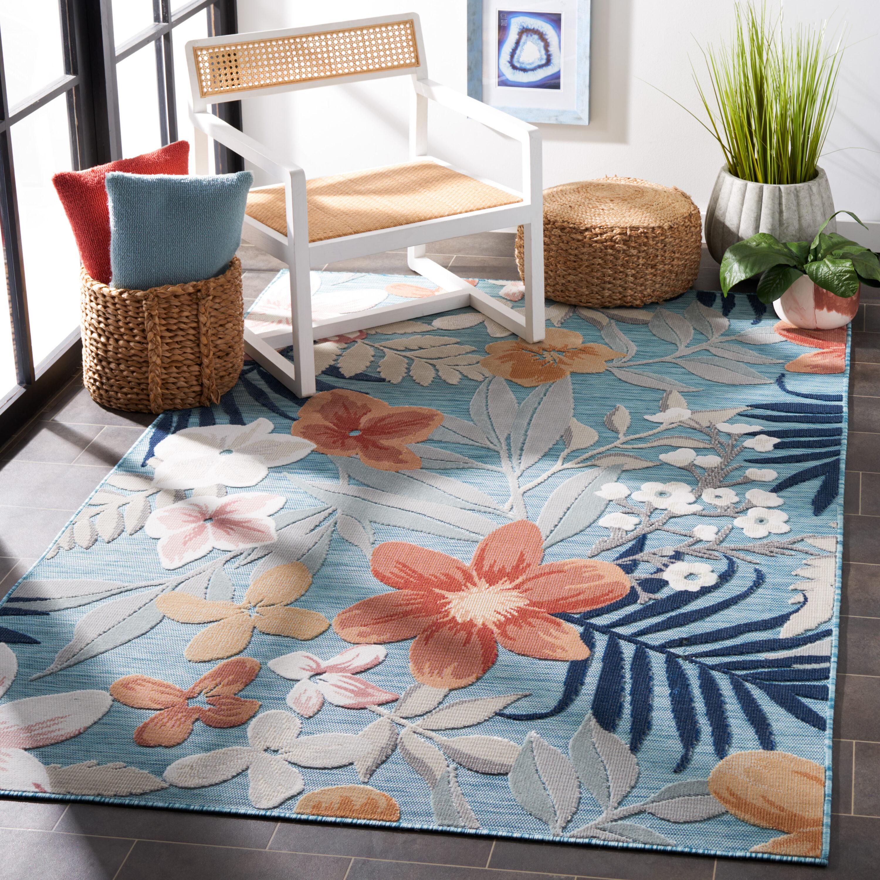 Cabana CBN454 Loomed Indoor/Outdoor Area Rug - Aqua/Rust - 4'x6' - Safavieh