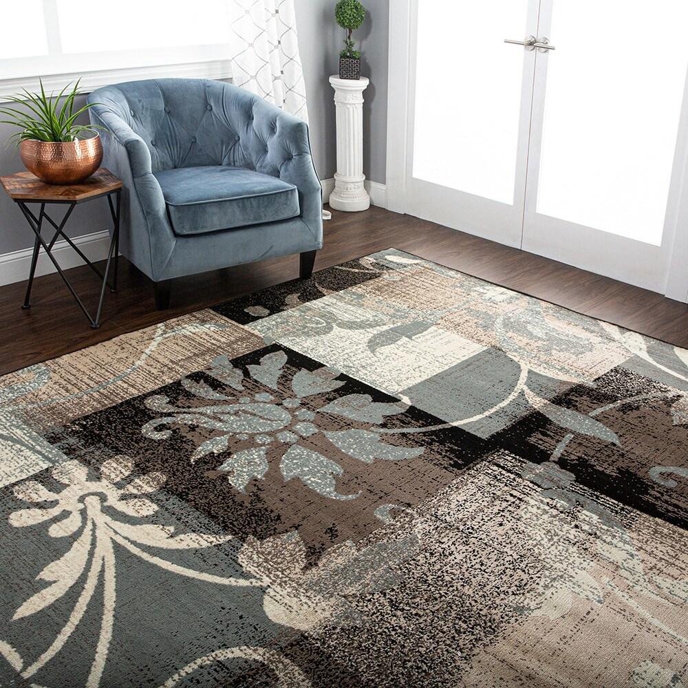 Superior Indoor Area Rug, Jute Backed, Perfect for Office, Living/Dining Room, Bedroom, Kitchen, Hallway, Entryway, Floor, Modern Floral Patchwork Decor, Pastiche Collection, 4' x 6', Beige