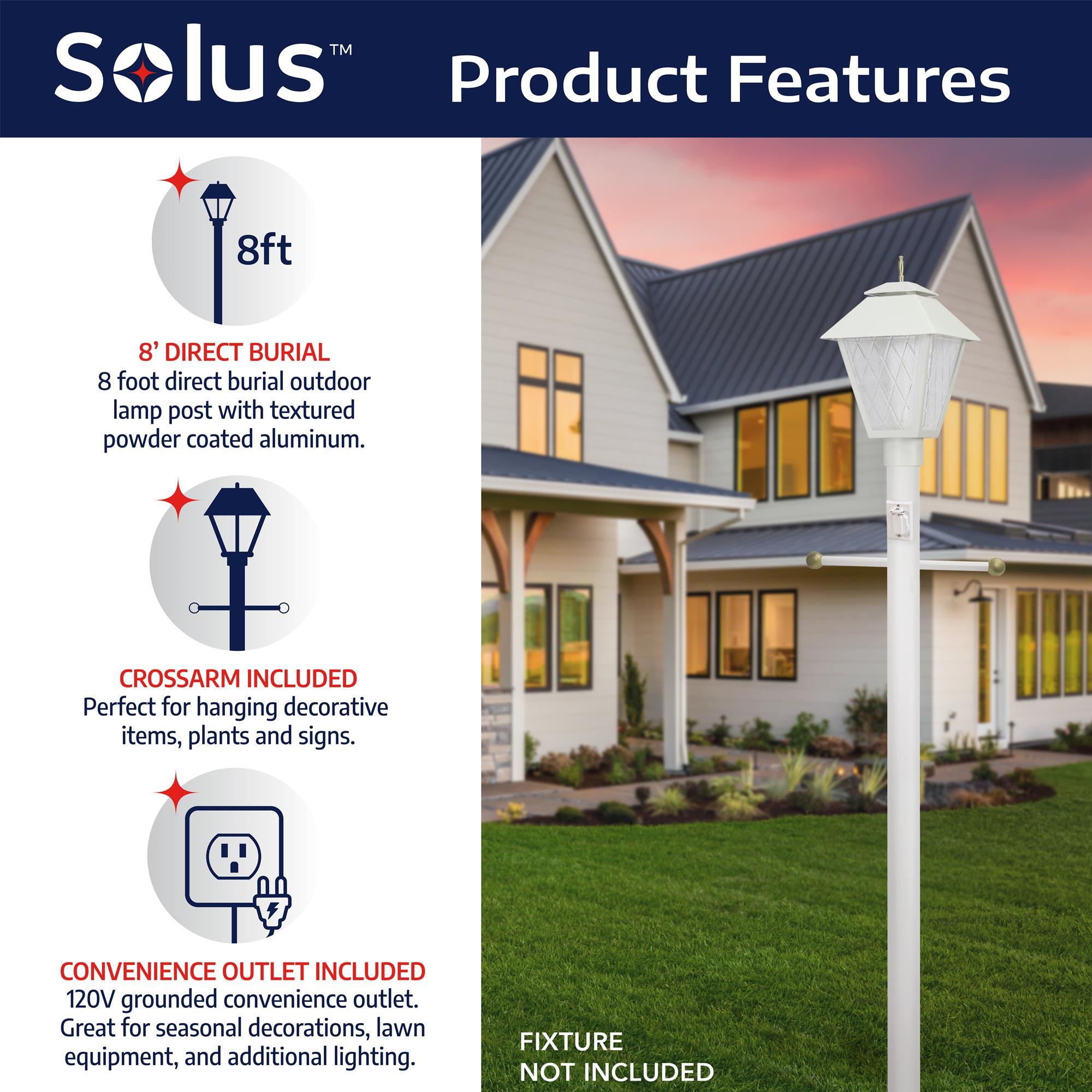 Solus 8 ft. Black Aluminum Outdoor Lamp Post with Outlet