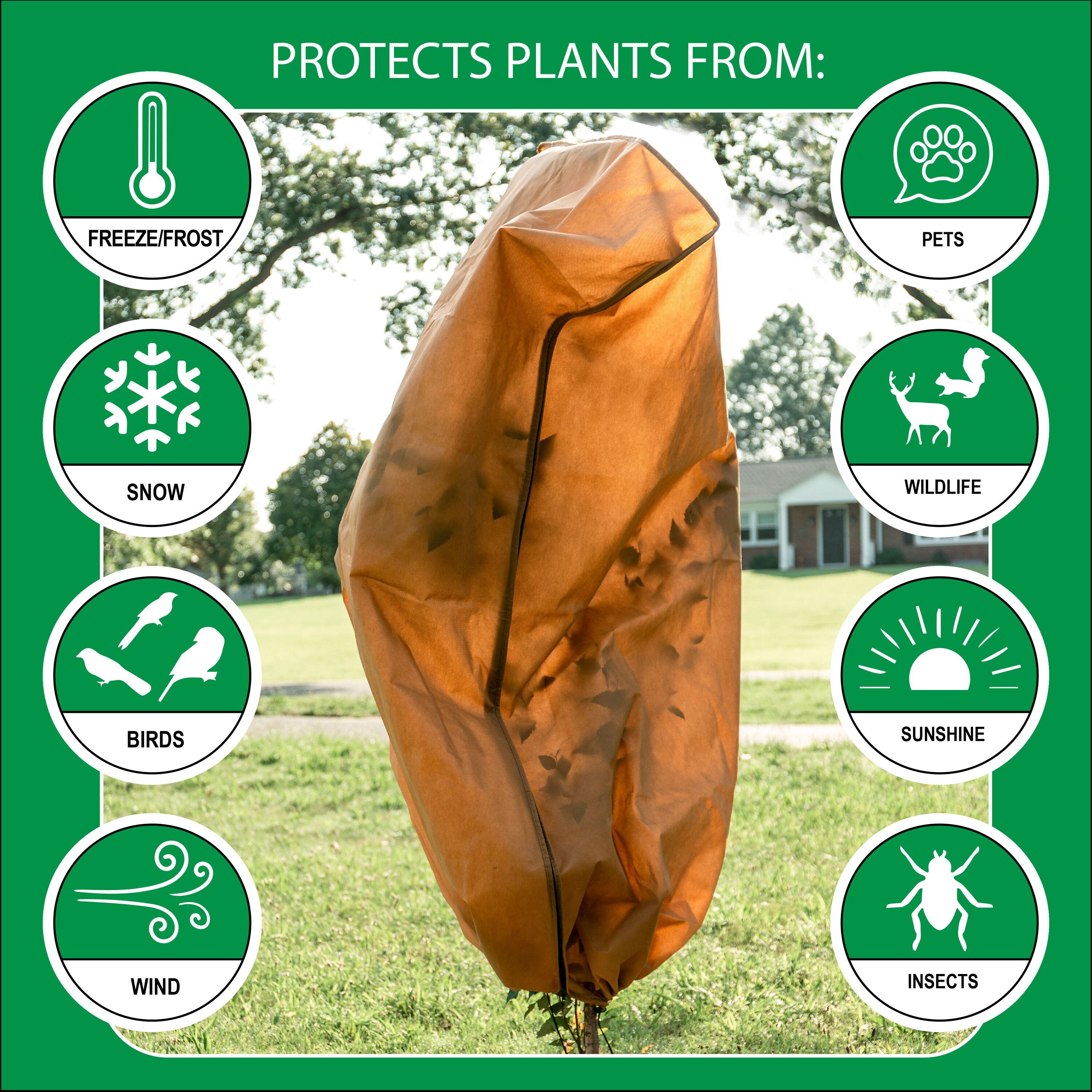 Brown Polypropylene Frost Protection Plant Covers with Drawstring and Zipper, 48" x 72"