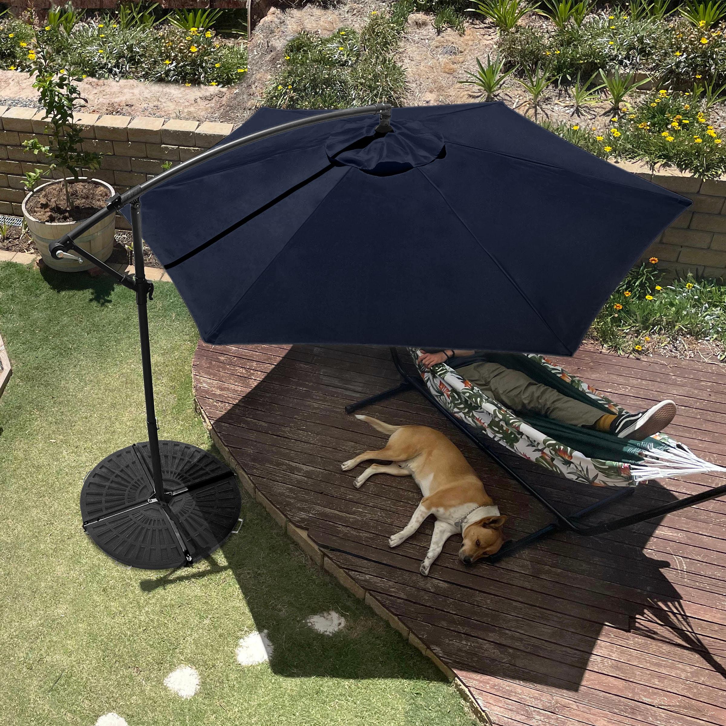 Pure Garden 10' Octagon Outdoor Patio Cantilever Umbrella Navy Blue: Weather-Resistant, Crank Lift, No Tilt