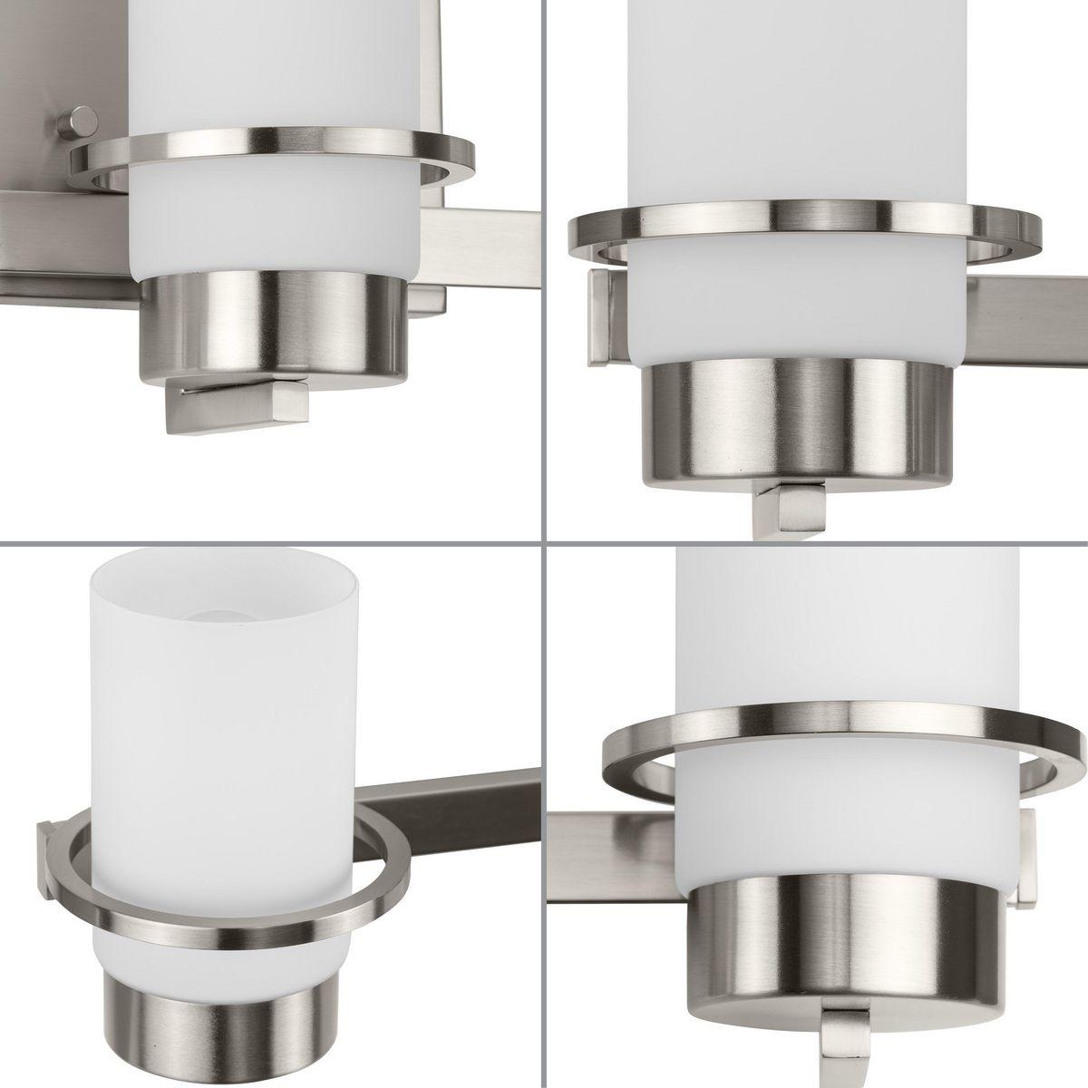 Progress Lighting Reiss 3-Light Vanity Light, Brushed Nickel, White Glass Shade