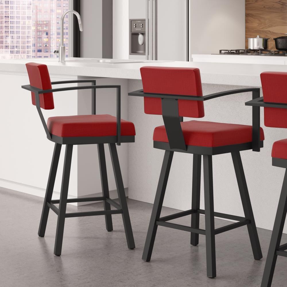 Amisco Akers 30 In. Swivel Bar Stool - Red Polyester / Black Metal