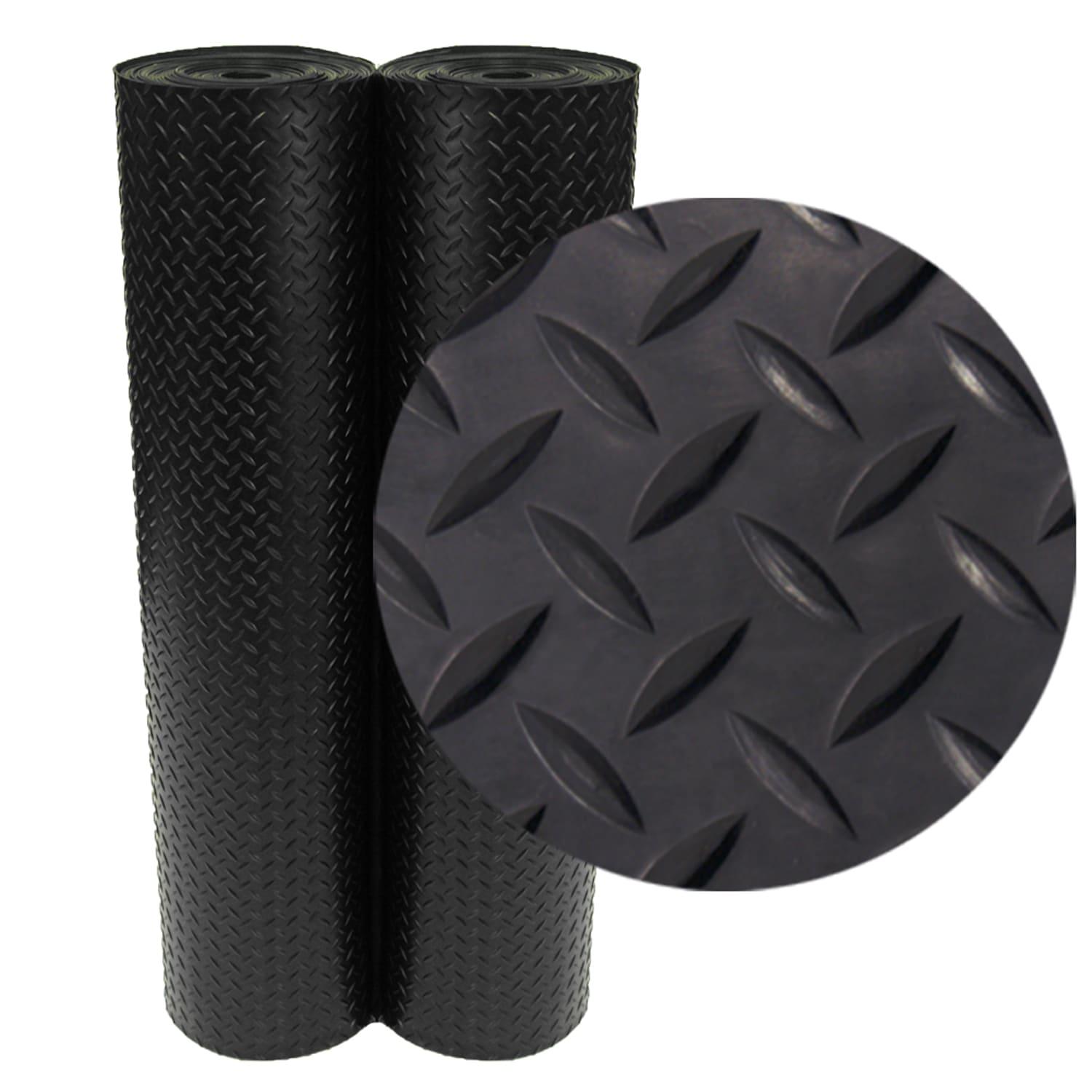 Rubber-Cal, Inc. Rubber-Cal "Diamond-Plate" Rubber Flooring Rolls Rubber-Cal, Inc. 48'' W x 24'' L Garage Flooring in Black