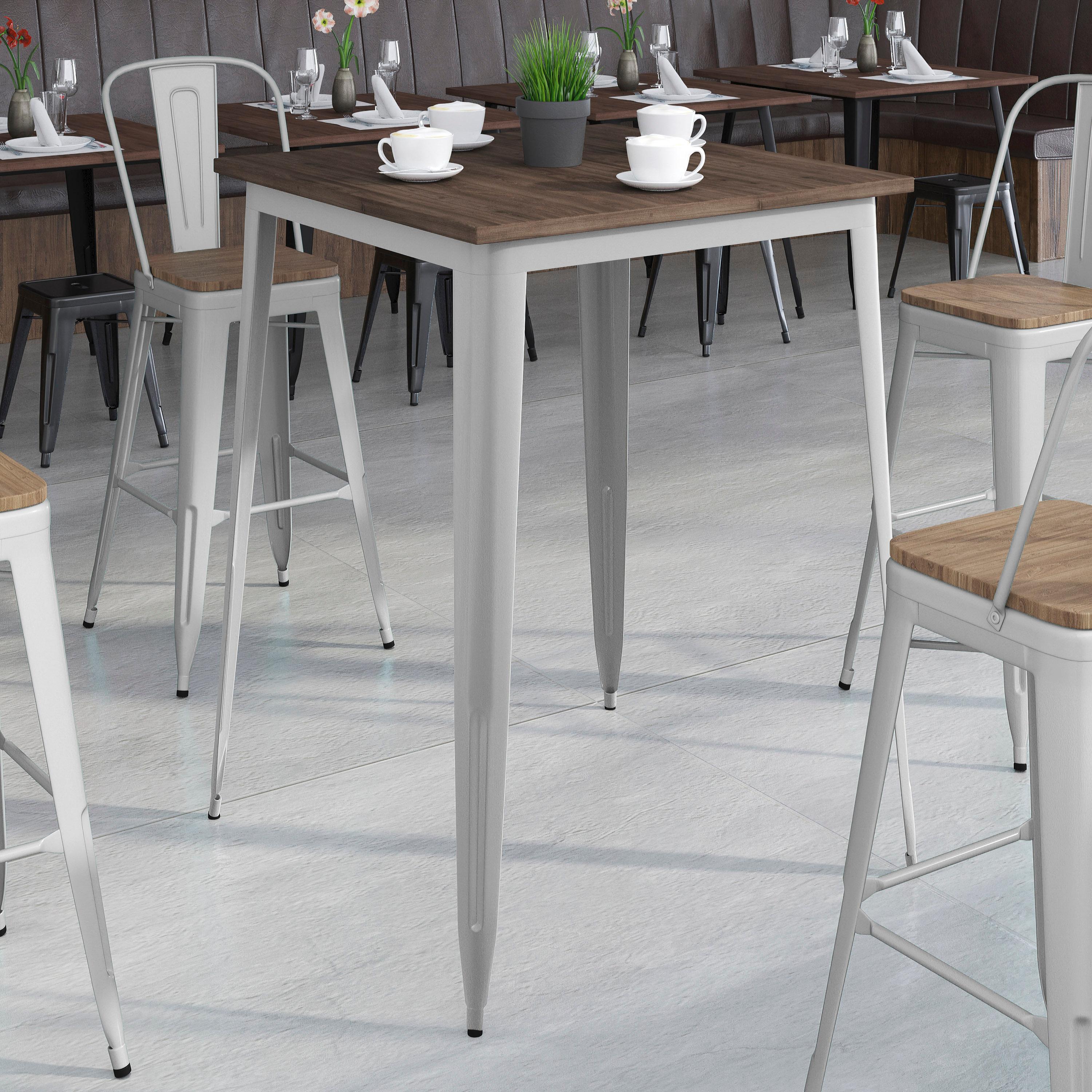Flash Furniture 31.5" Square Silver Metal Indoor Bar Height Table with Walnut Rustic Wood Top