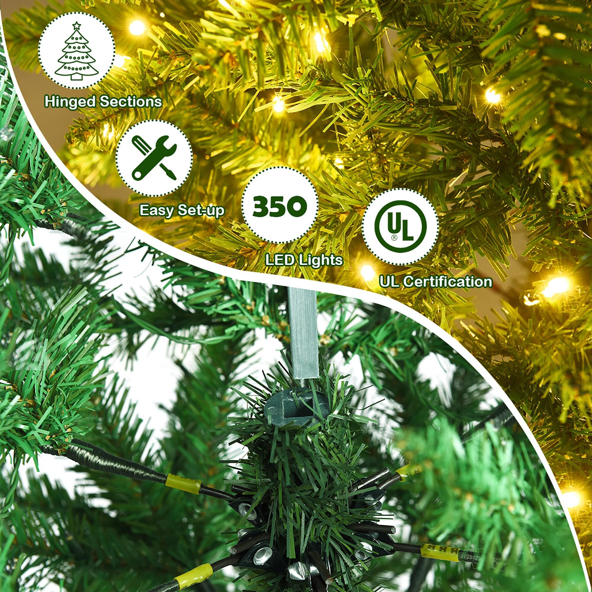 Costway 7Ft Pre-lit Artificial Pencil Christmas Tree Hinged Fir PVC Tree with 350 LED Lights