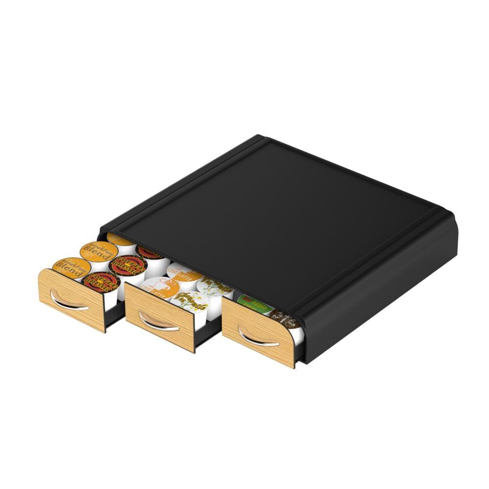 Mind Reader 36 Capacity 'Anchor' Triple Drawer Single Serve Coffee Pod Holder Drawer, Black with Brown Wood Veneer, Brown