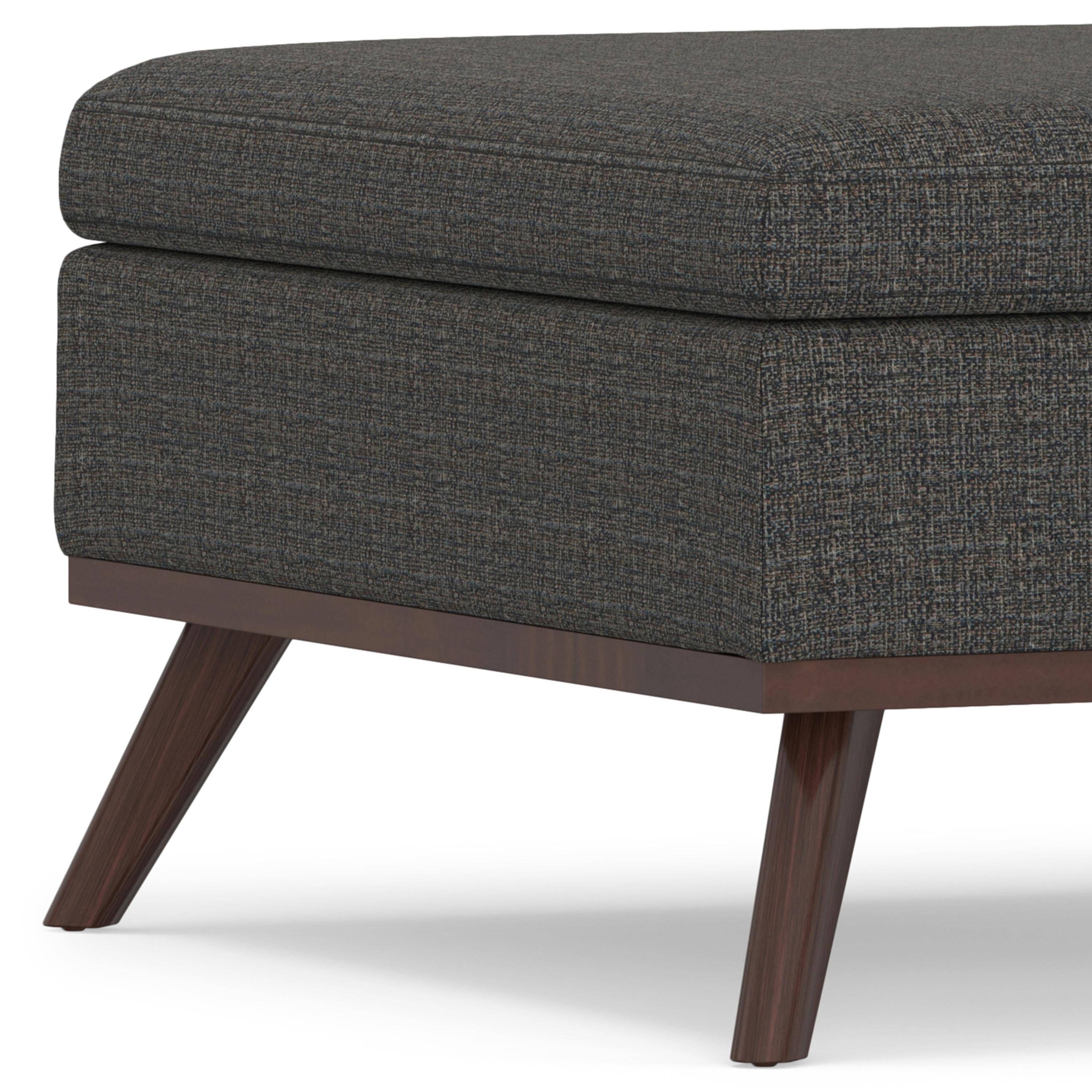 Simpli Home Owen 36"W Upholstered Square Coffee Table Storage Ottoman with Lift Top and Solid Wood Legs