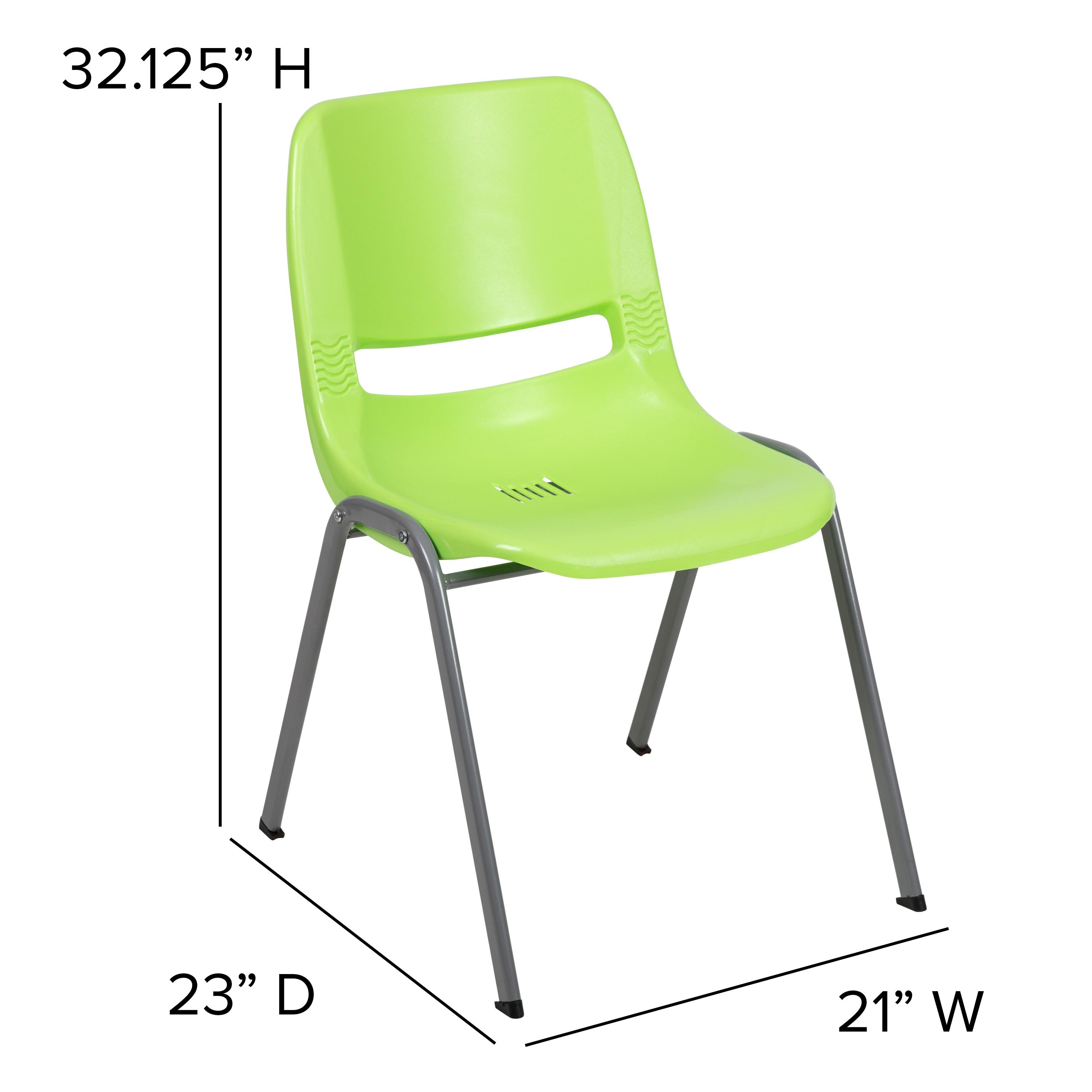 Flash Furniture HERCULES Series 5 Pack 880 lb. Capacity Green Ergonomic Shell Stack Chair with Gray Frame