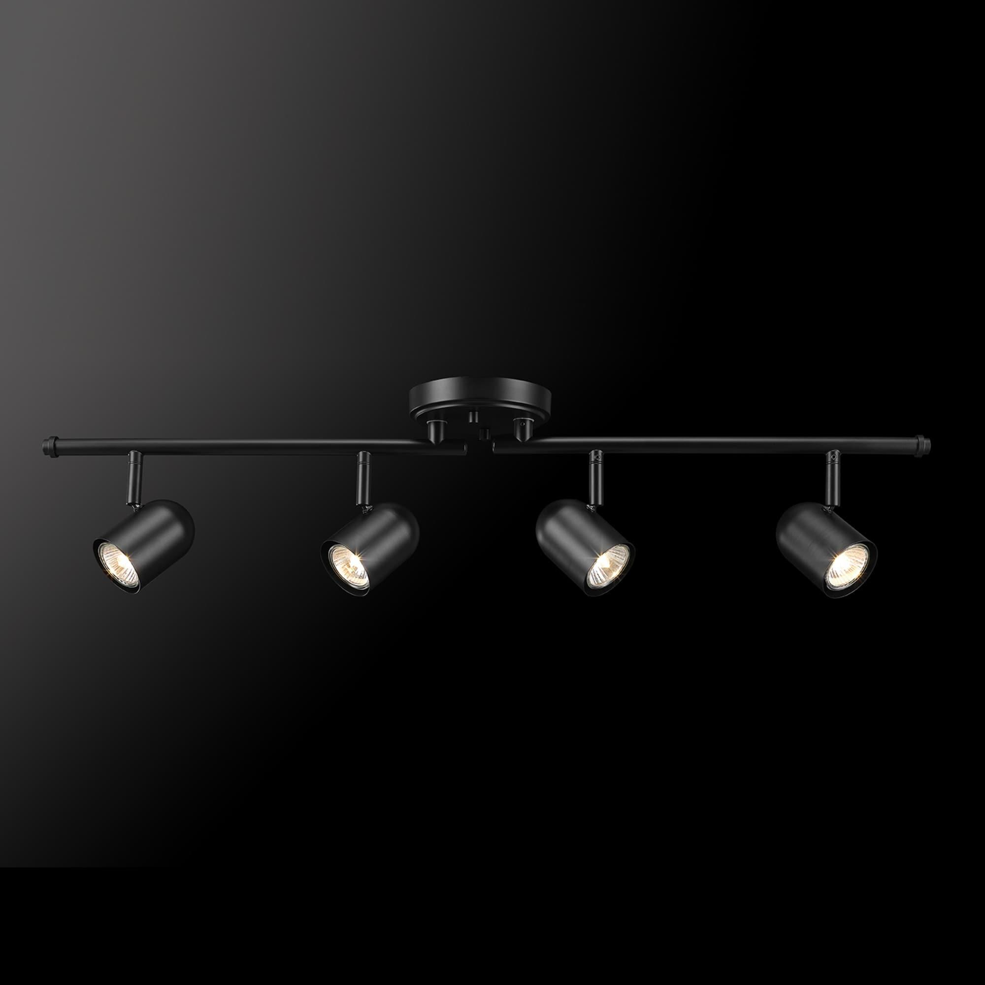 Matte Black Foldable 4-Light Track Lighting with Glass Shades