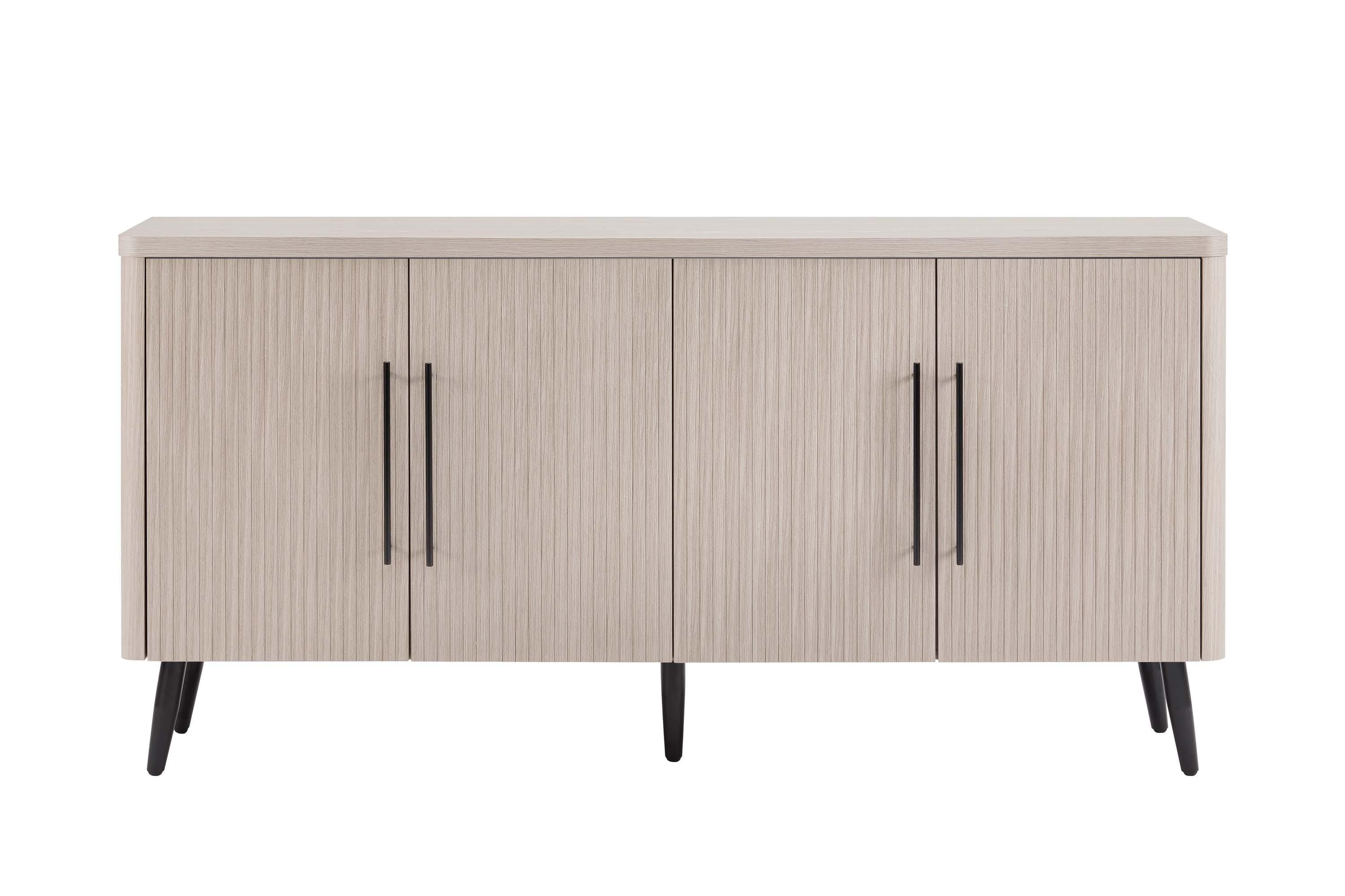 Manhattan Comfort Jodie 65" Mid-Century Modern Sideboard with 8 Adjustable Shelves in Whitewashed Oak