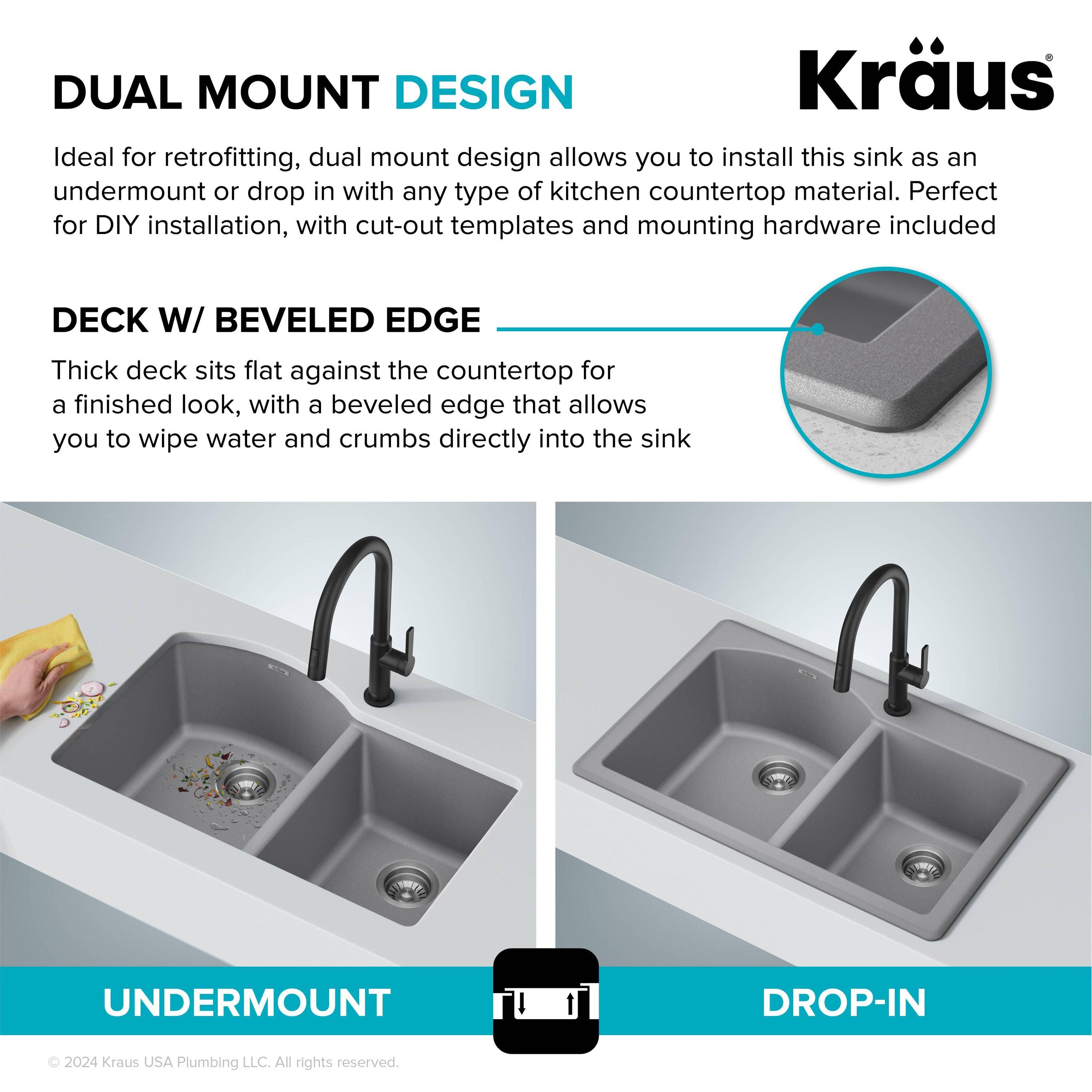 KRAUS Forteza™ 33" L Dual Mount 60/40 Double Bowl Granite Kitchen Sink