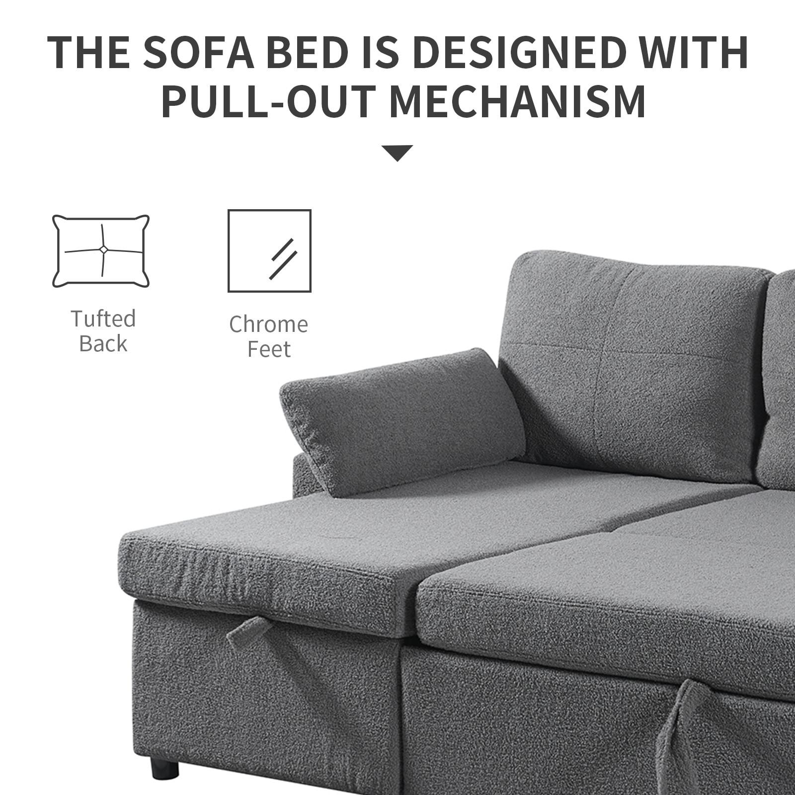 84.2" Sleeper Sofa Bed,Pull Out Sofa Bed with Storage Chaise L Shape Sectional Sofa Bed in Gray
